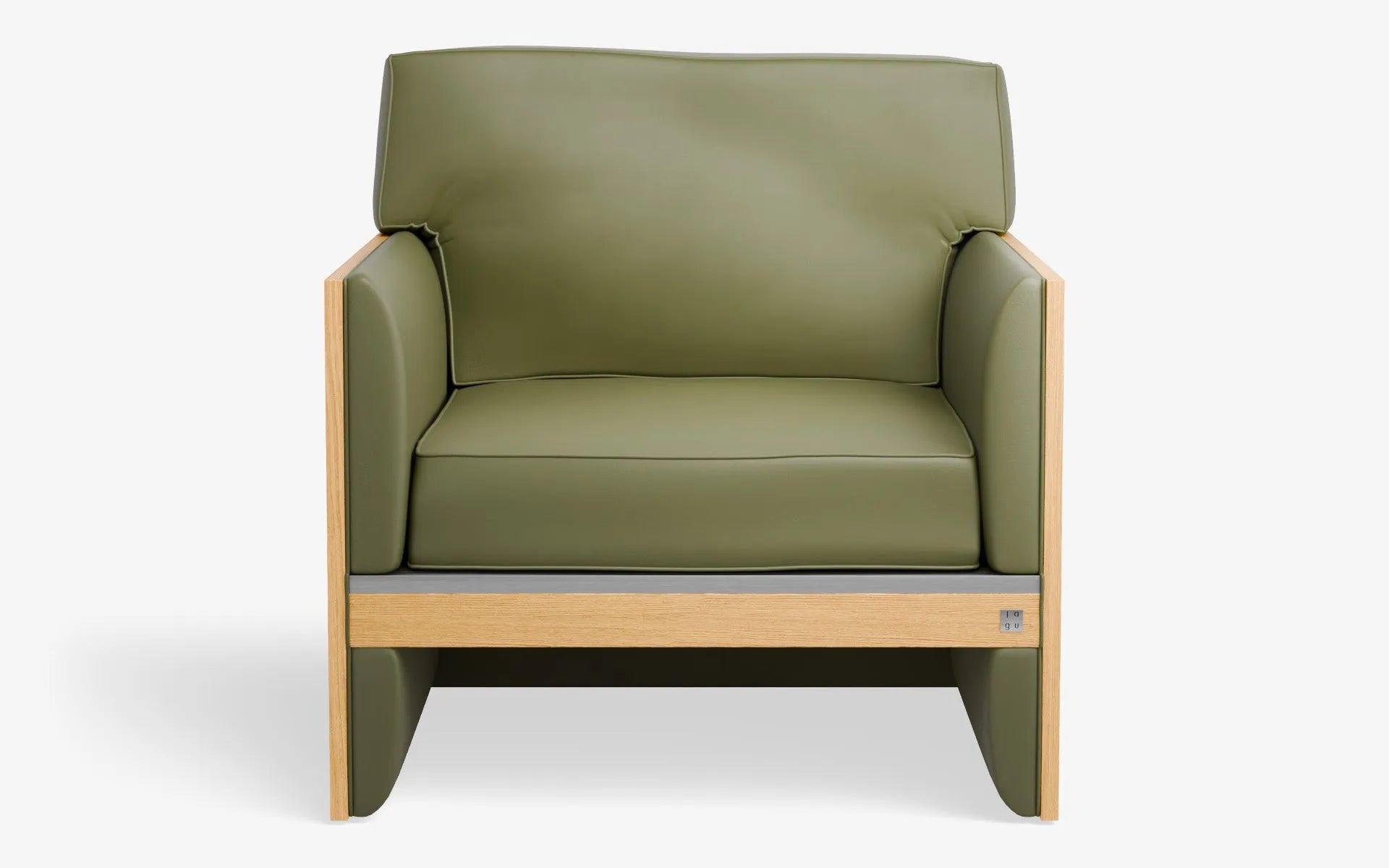 FAMED Berjer Tekli Koltuk Ahşap Kolçak Yeşil Suni Deri Satine Krom Açık Meşe Kaplama | lagu