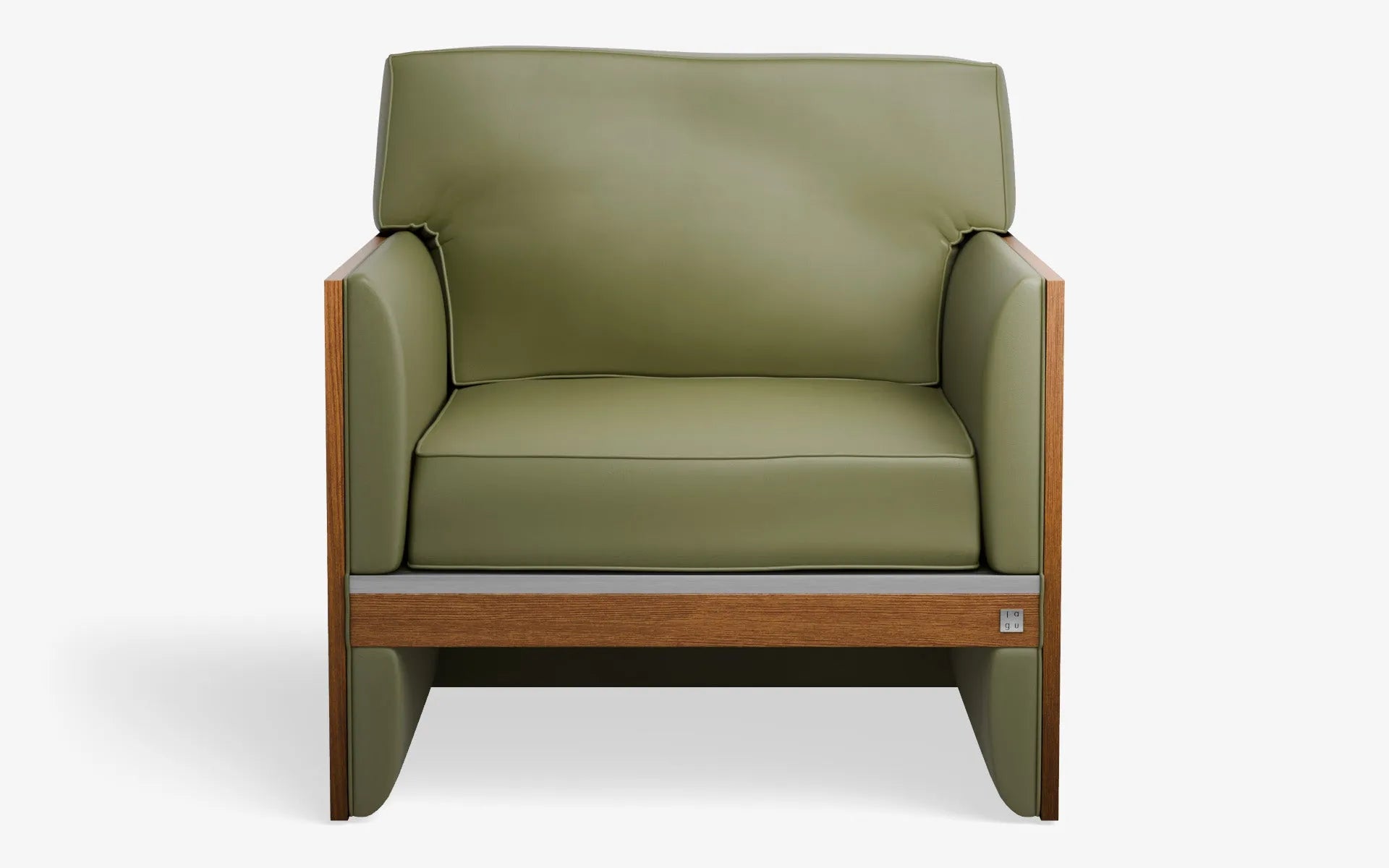FAMED Berjer Tekli Koltuk Ahşap Kolçak Yeşil Suni Deri Satine Krom Koyu Meşe Kaplama | lagu
