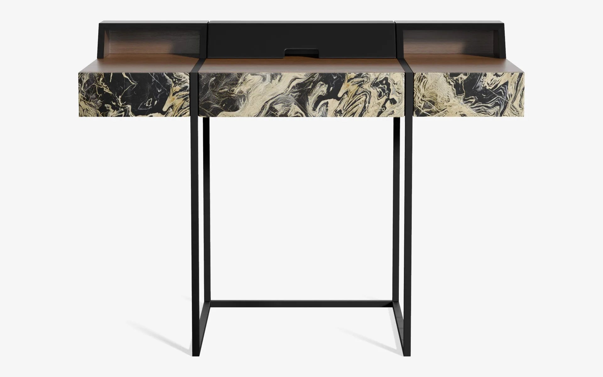 FAMED Çalışma Masası Gofrato Siyah Koyu Meşe Kaplama NERO LABRADOR GOLD | lagu