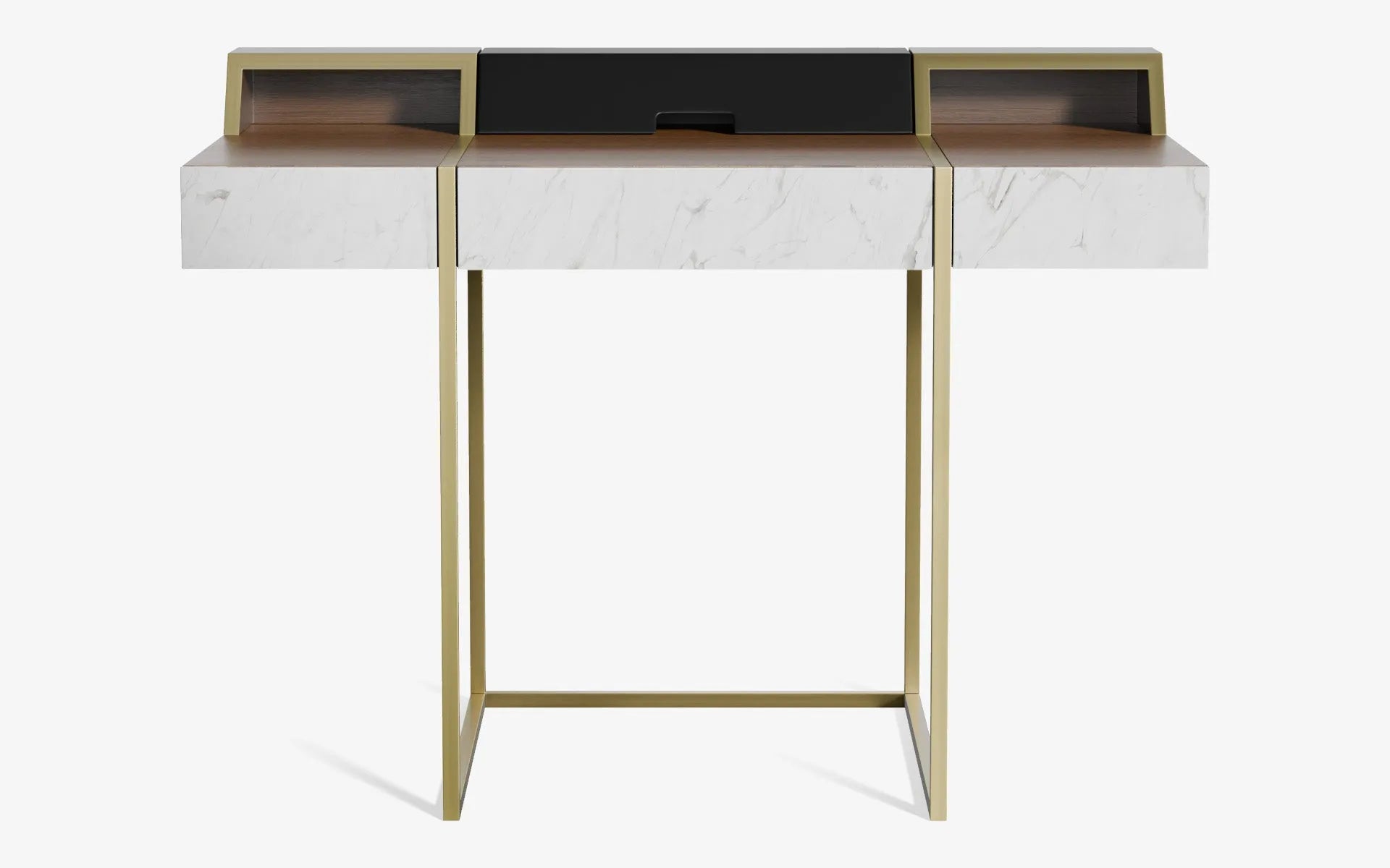 FAMED Çalışma Masası Pirinç Kaplama Koyu Meşe Kaplama CARRARA WHITE | lagu