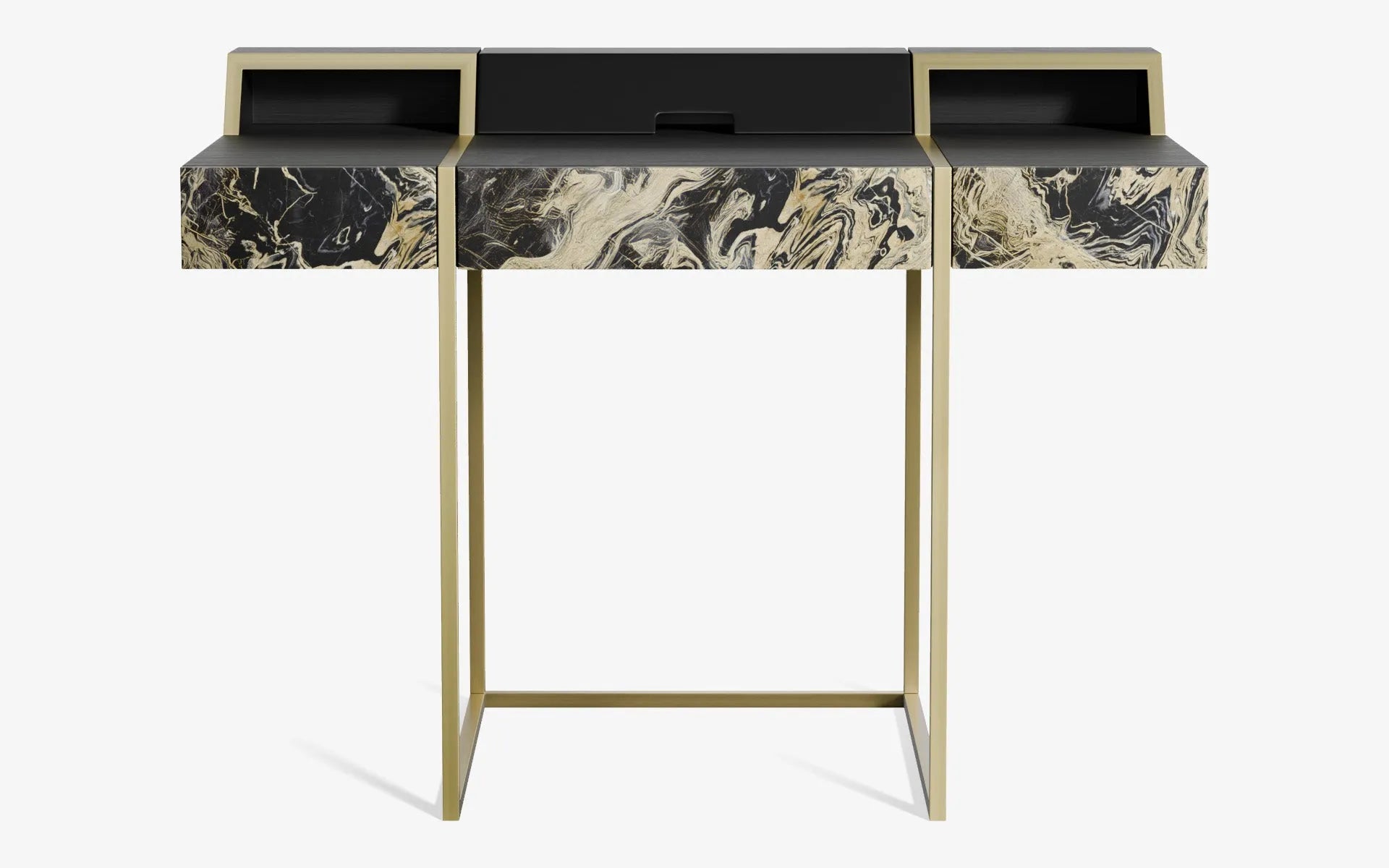 FAMED Çalışma Masası Pirinç Kaplama Siyah Amerikan Cila NERO LABRADOR GOLD | lagu