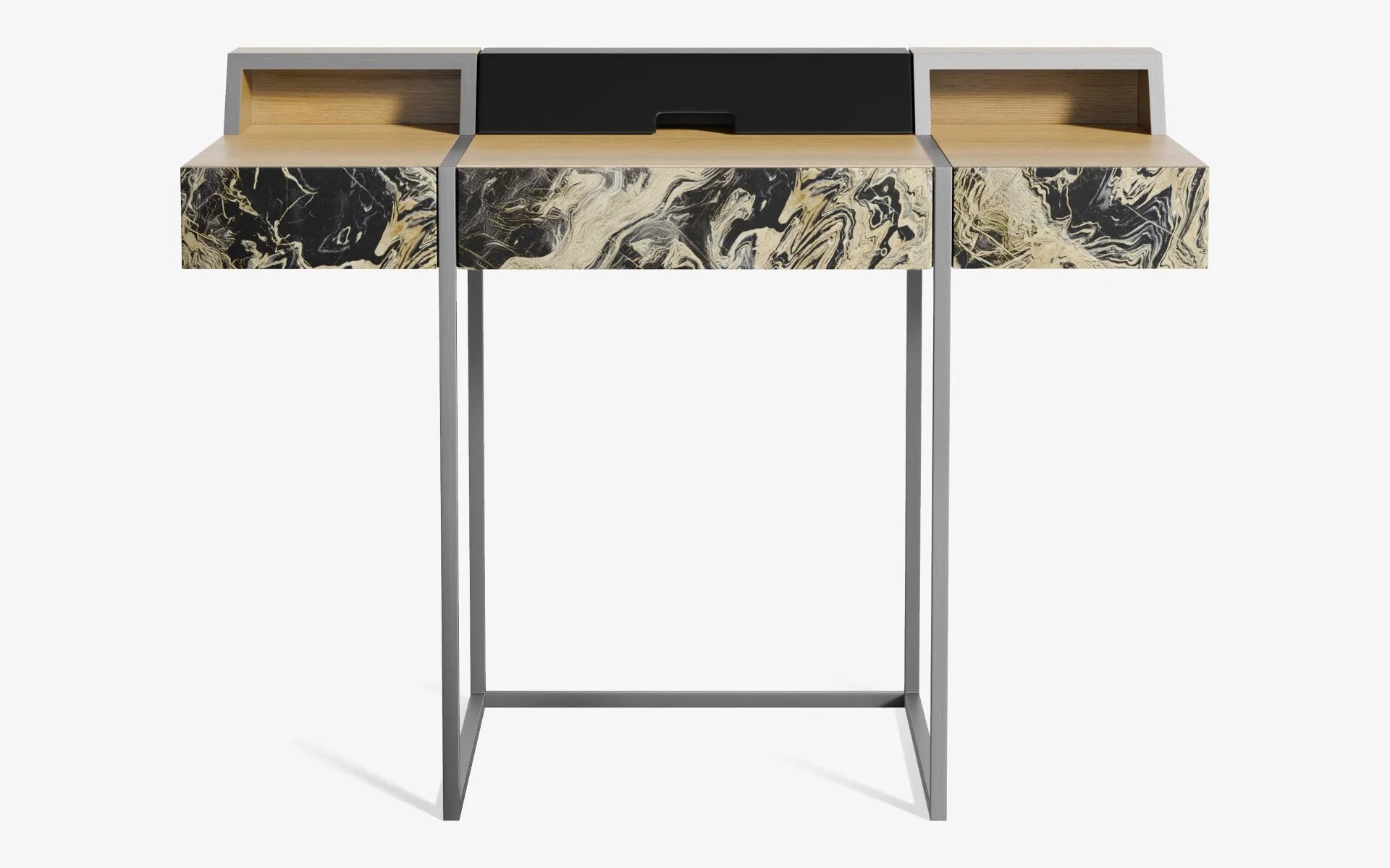 FAMED Çalışma Masası Satine Krom Açık Meşe Kaplama NERO LABRADOR GOLD | lagu