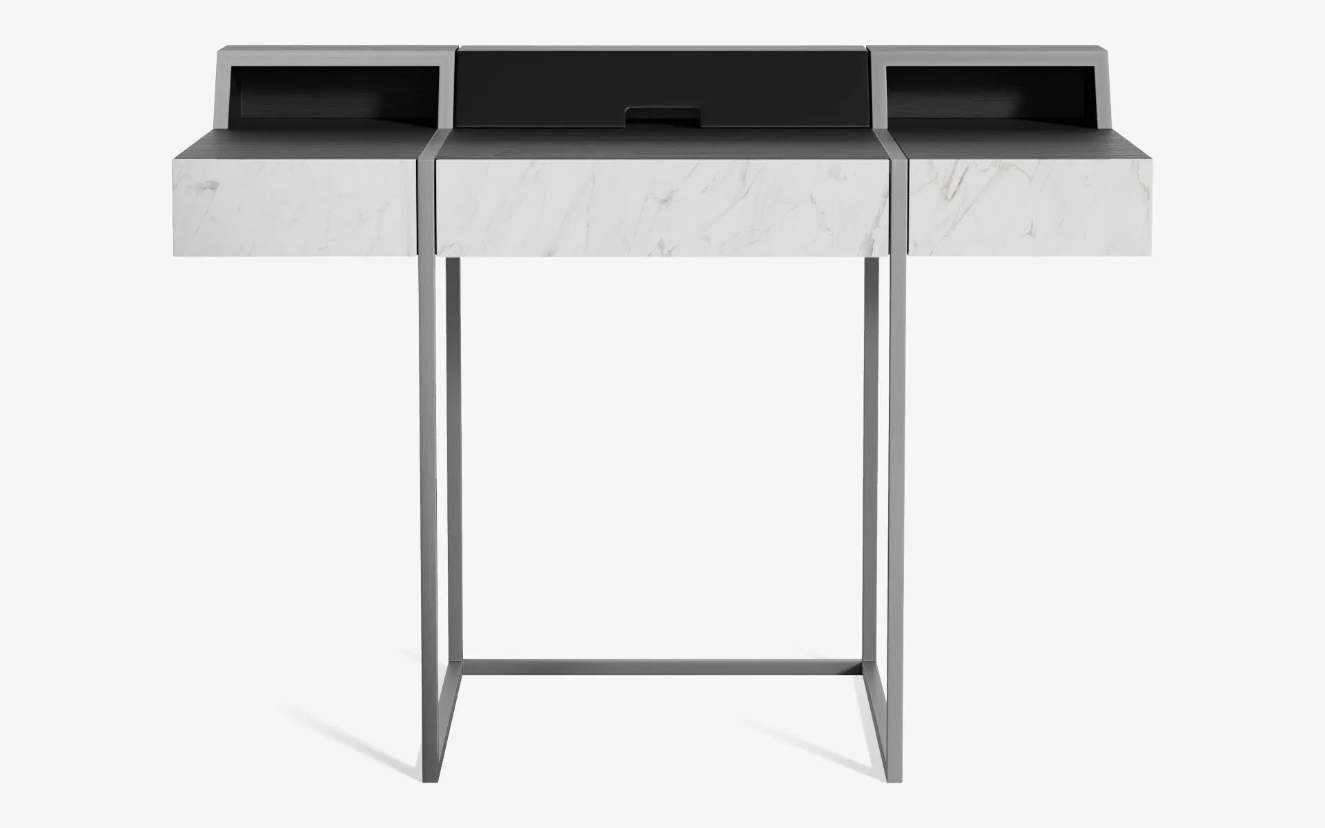 FAMED Çalışma Masası Satine Krom Siyah Amerikan Cila CARRARA WHITE | lagu