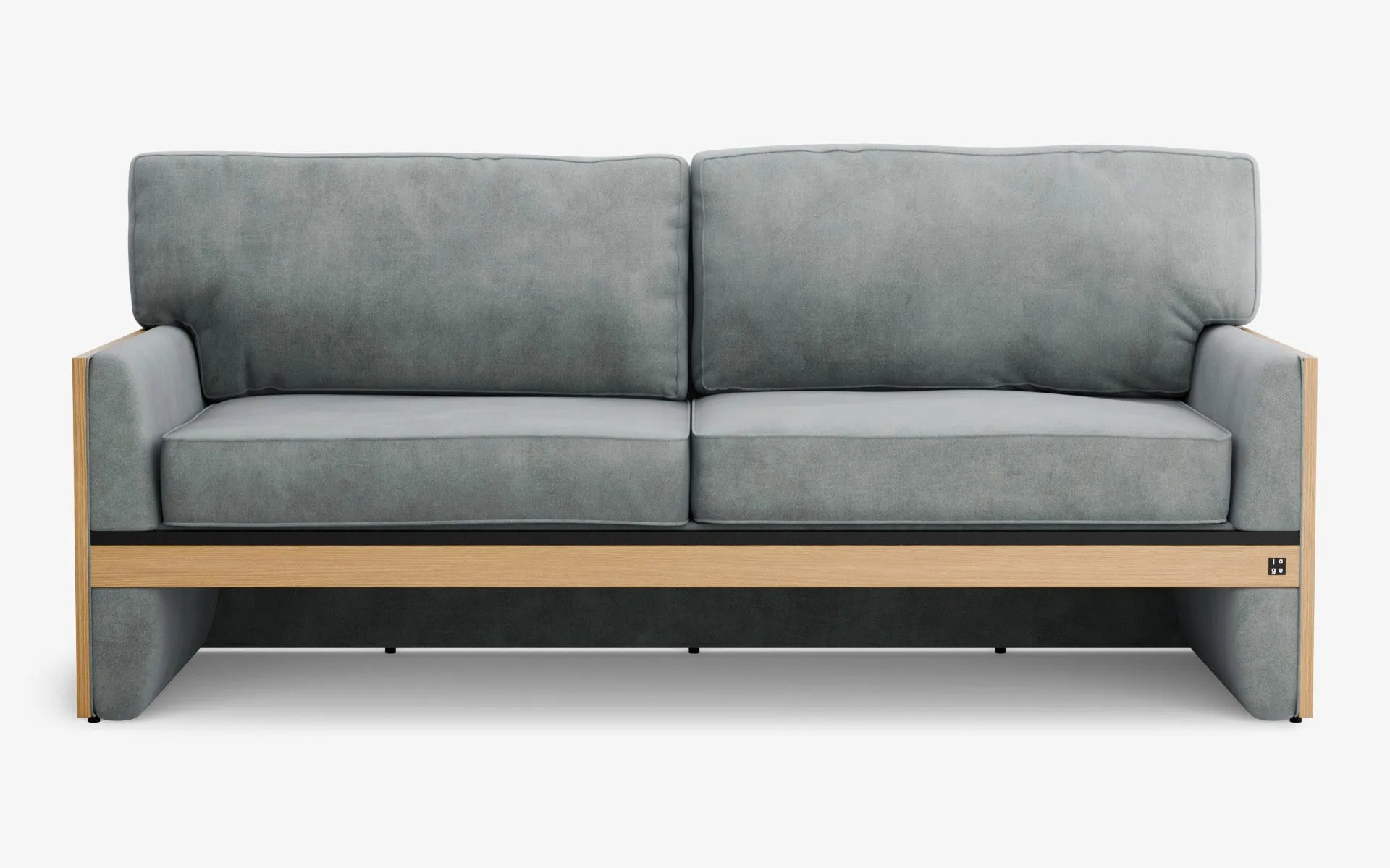 FAMED İkili Kanepe Ahşap Kolçak Gri Kadife Gofrato Siyah Açık Meşe Kaplama | lagu