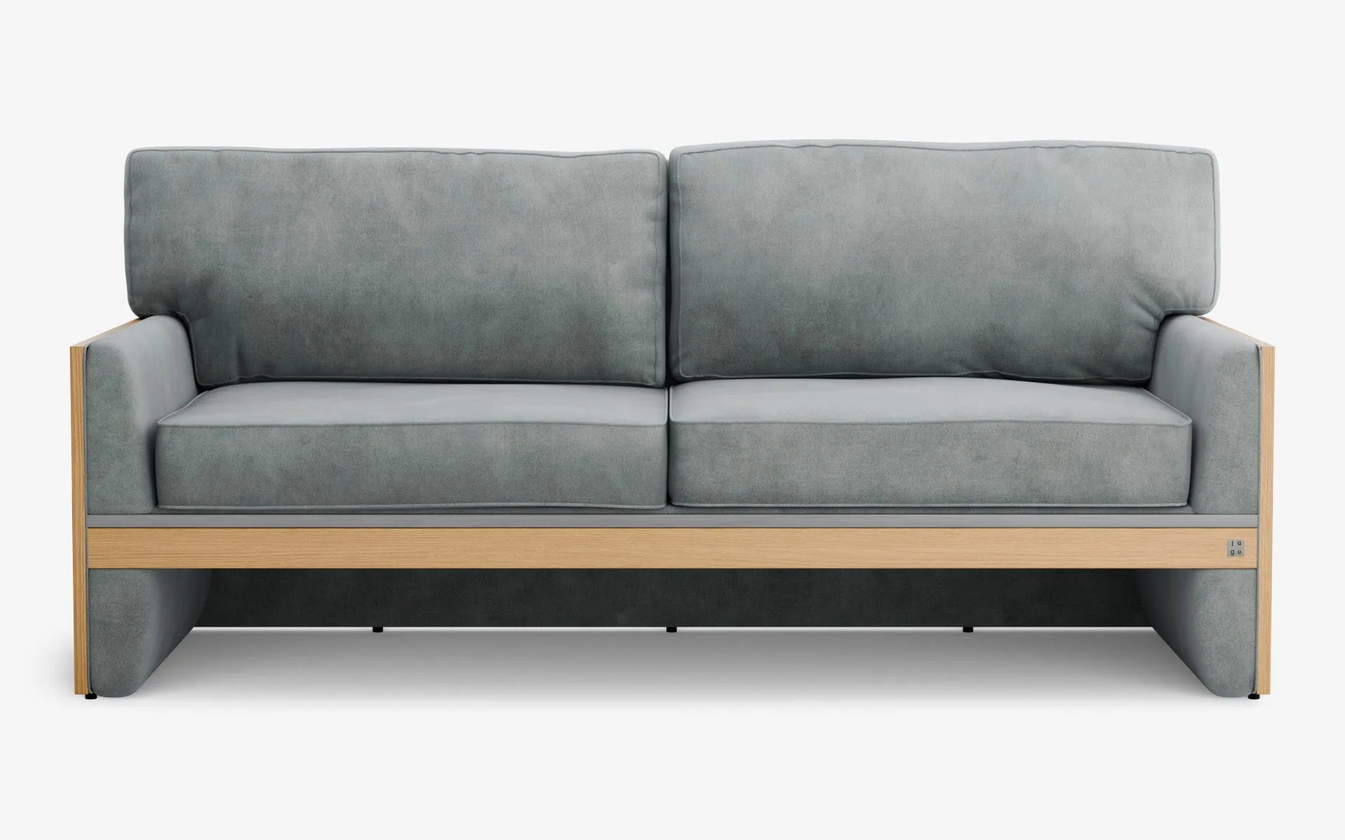 FAMED İkili Kanepe Ahşap Kolçak Gri Kadife Satine Krom Açık Meşe Kaplama | lagu