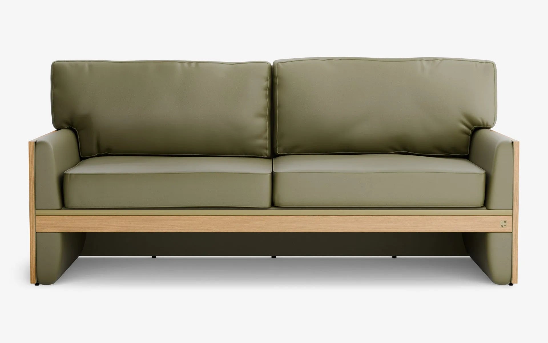 FAMED İkili Kanepe Ahşap Kolçak Yeşil Suni Deri Pirinç Kaplama Açık Meşe Kaplama | lagu