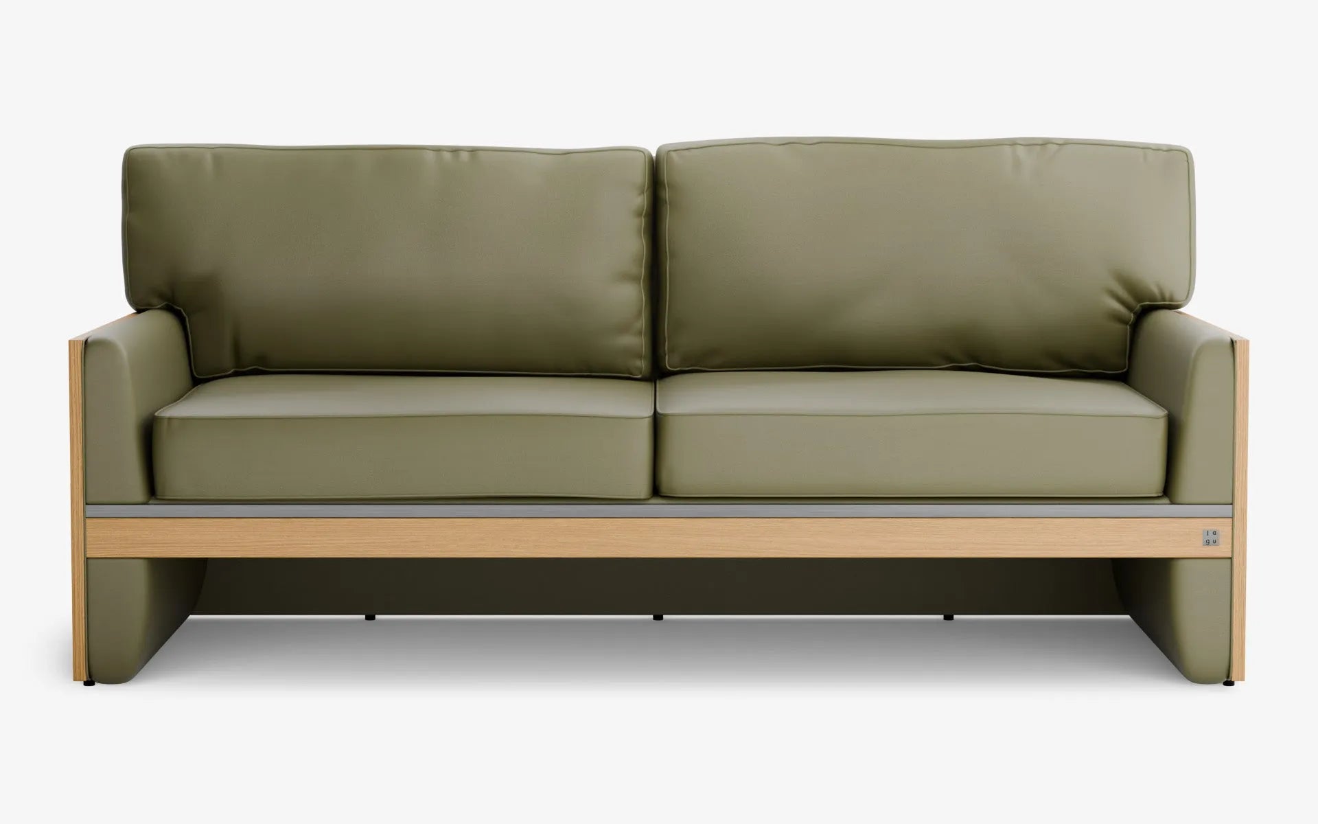 FAMED İkili Kanepe Ahşap Kolçak Yeşil Suni Deri Satine Krom Açık Meşe Kaplama | lagu