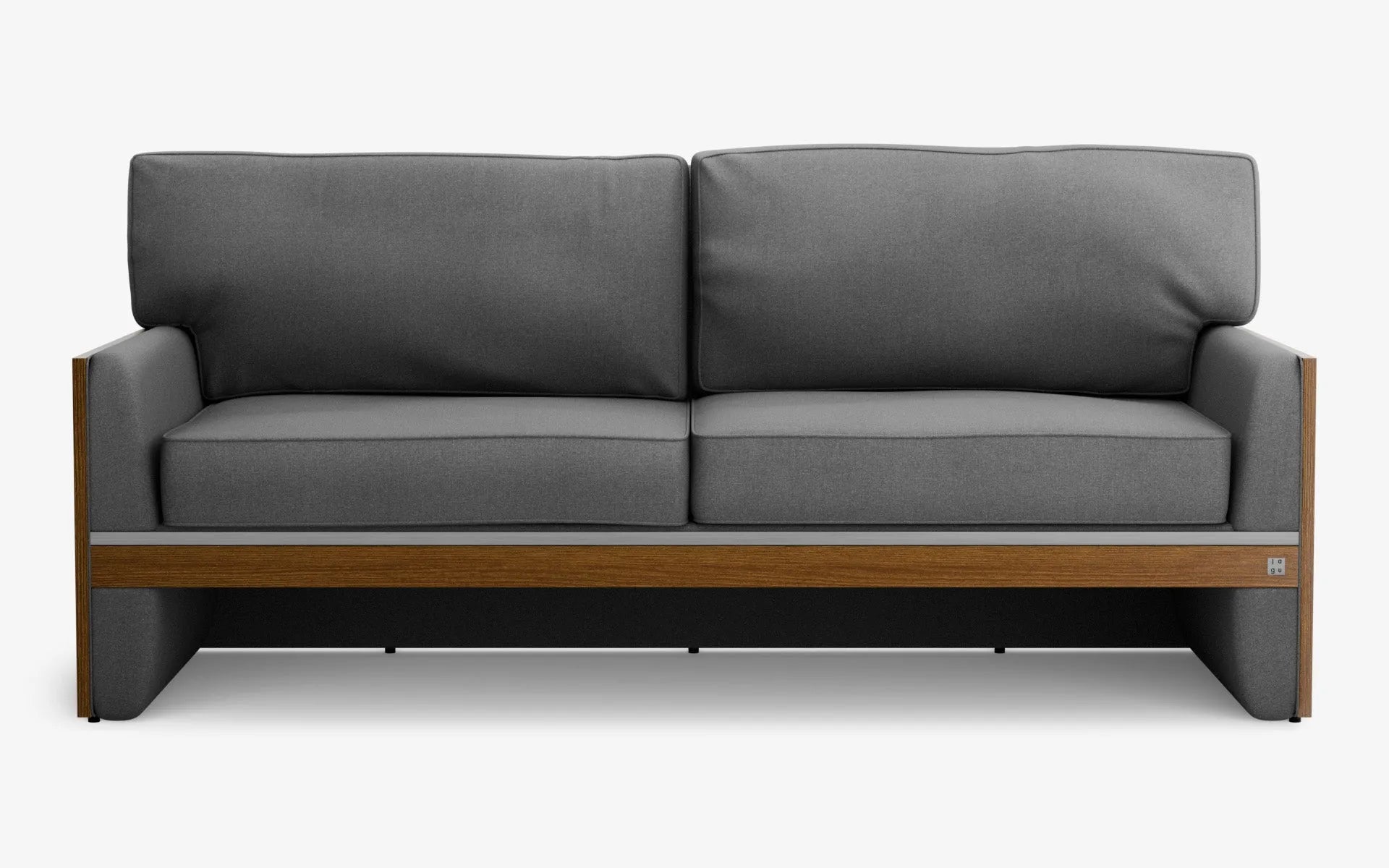 FAMED İkili Kanepe Ahşap Kolçak Gri Dokulu Satine Krom Koyu Meşe Kaplama | lagu