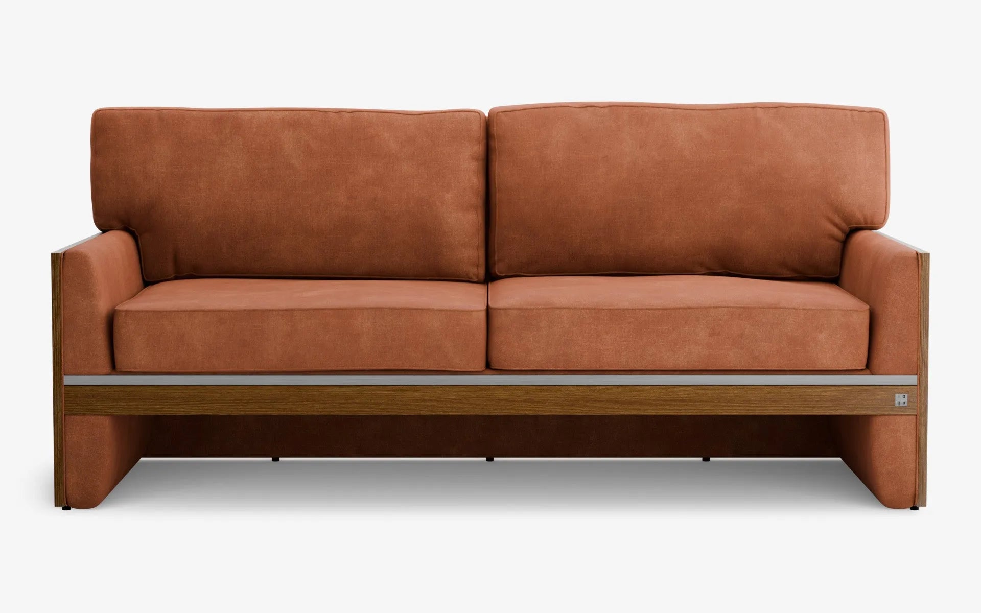 FAMED İkili Kanepe Ahşap Kolçak Turuncu Kadife Satine Krom Koyu Meşe Kaplama | lagu