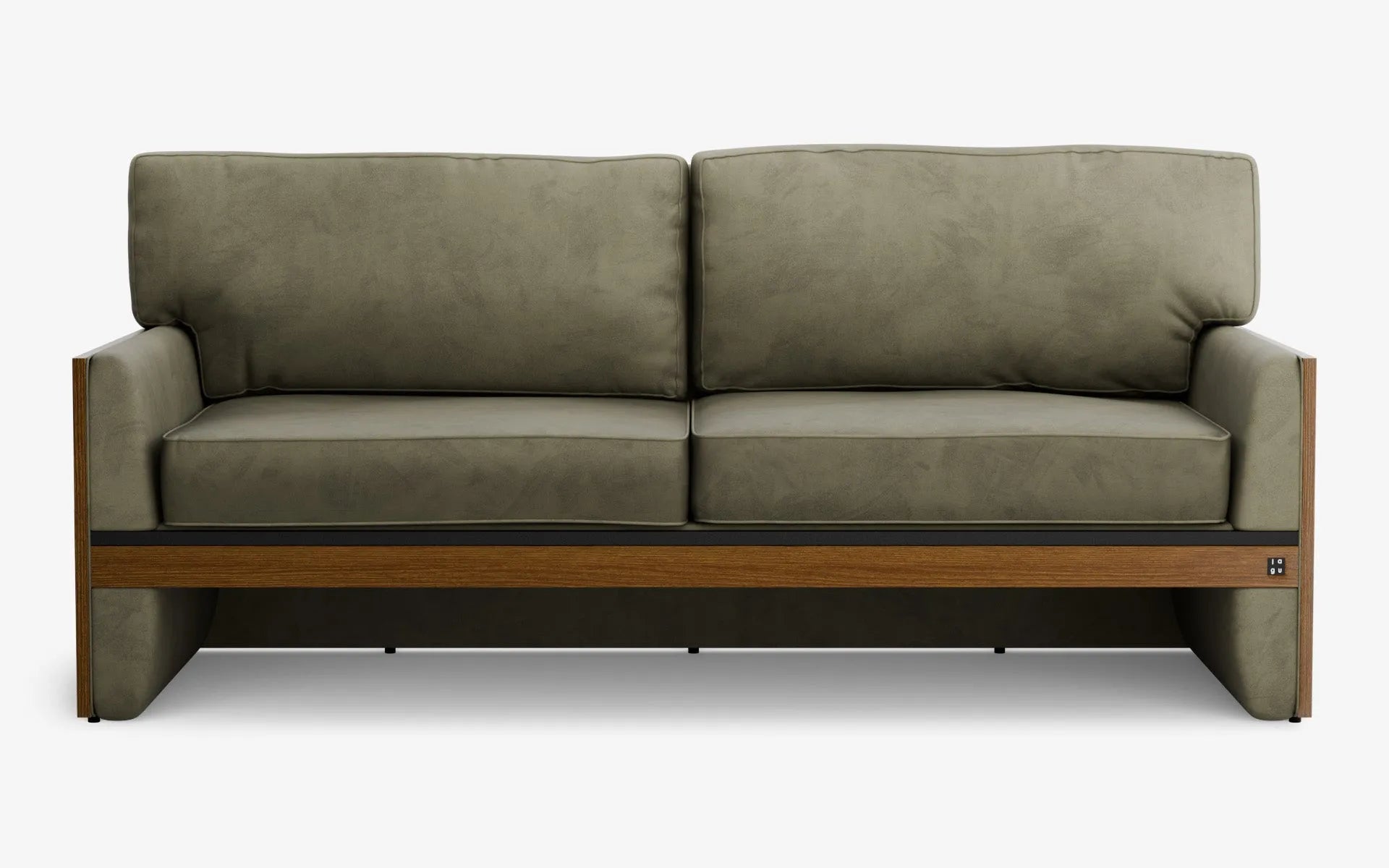 FAMED İkili Kanepe Ahşap Kolçak Yeşil Kadife Gofrato Siyah Koyu Meşe Kaplama | lagu