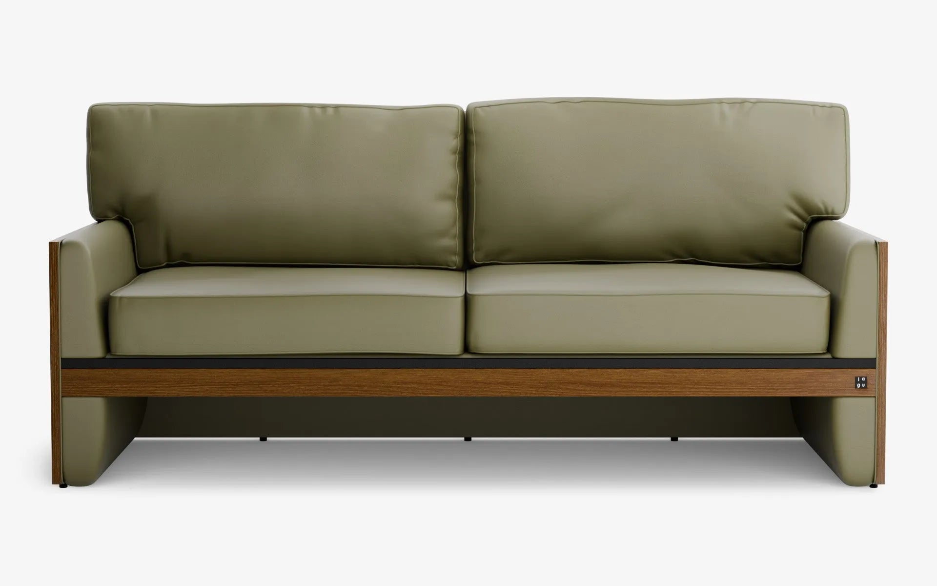 FAMED İkili Kanepe Ahşap Kolçak Yeşil Suni Deri Gofrato Siyah Koyu Meşe Kaplama | lagu