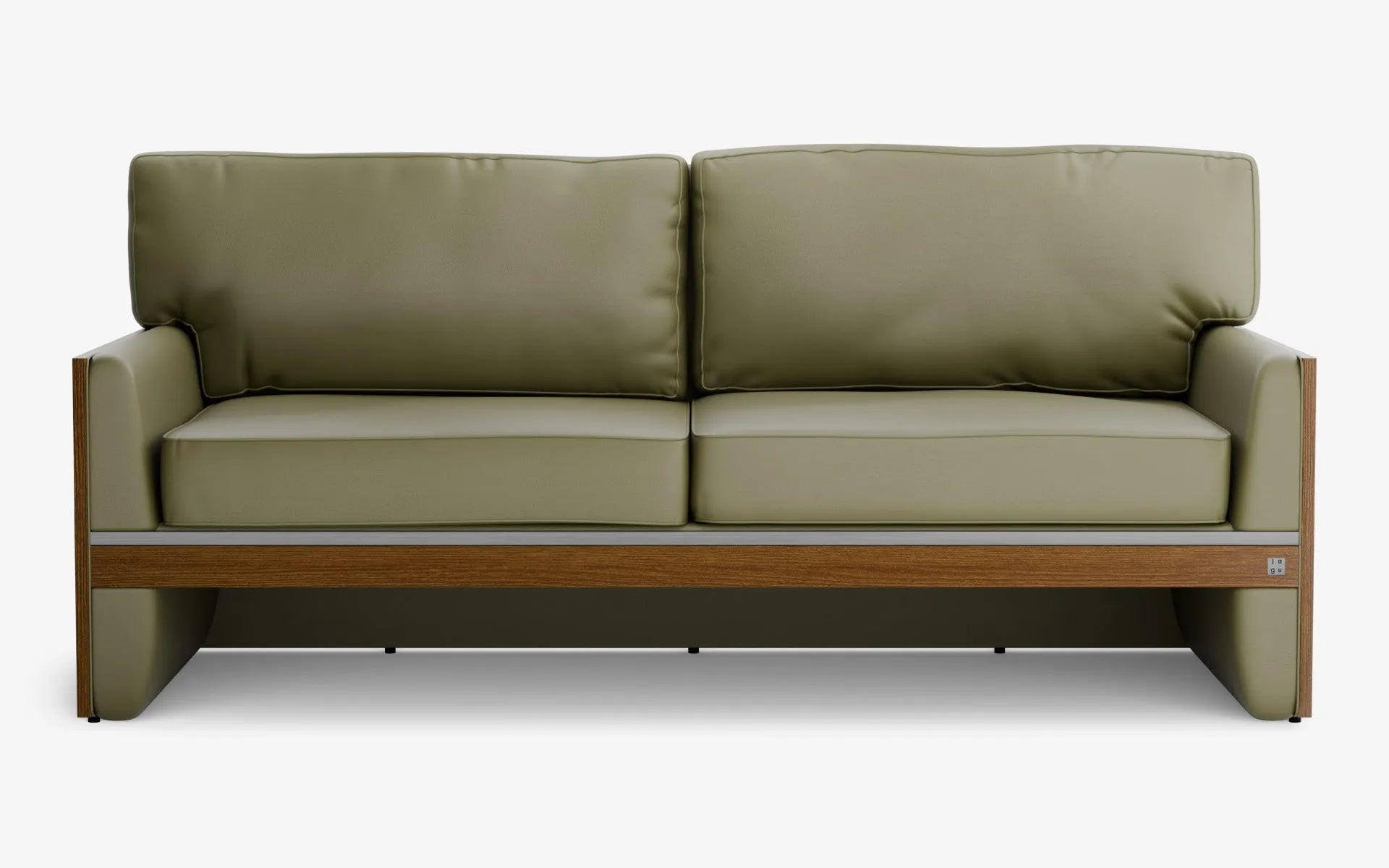 FAMED İkili Kanepe Ahşap Kolçak Yeşil Suni Deri Satine Krom Koyu Meşe Kaplama | lagu