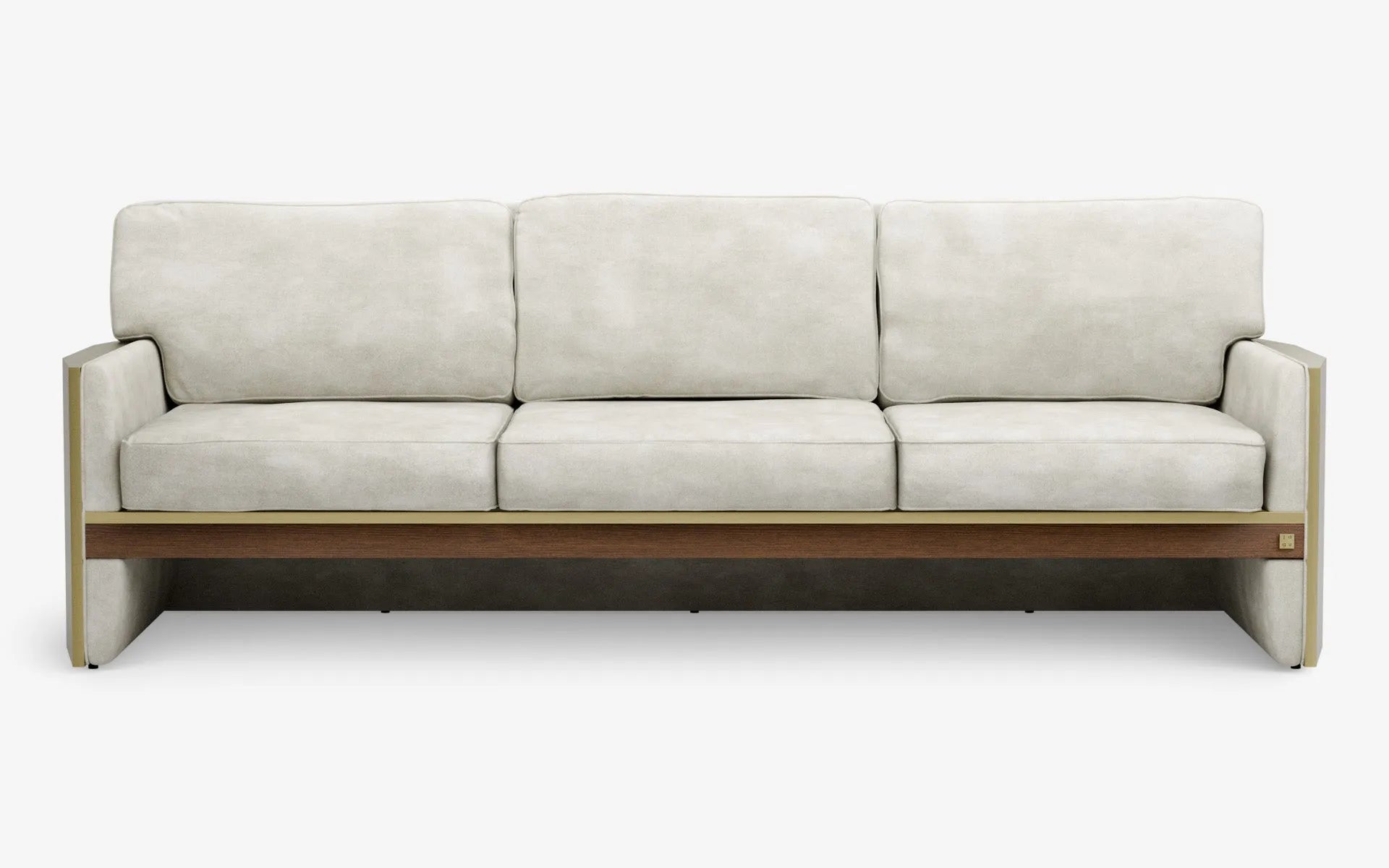 FAMED Üçlü Kanepe Bold Açık Gri Kadife Koyu Meşe Kaplama Pirinç Kaplama | lagu