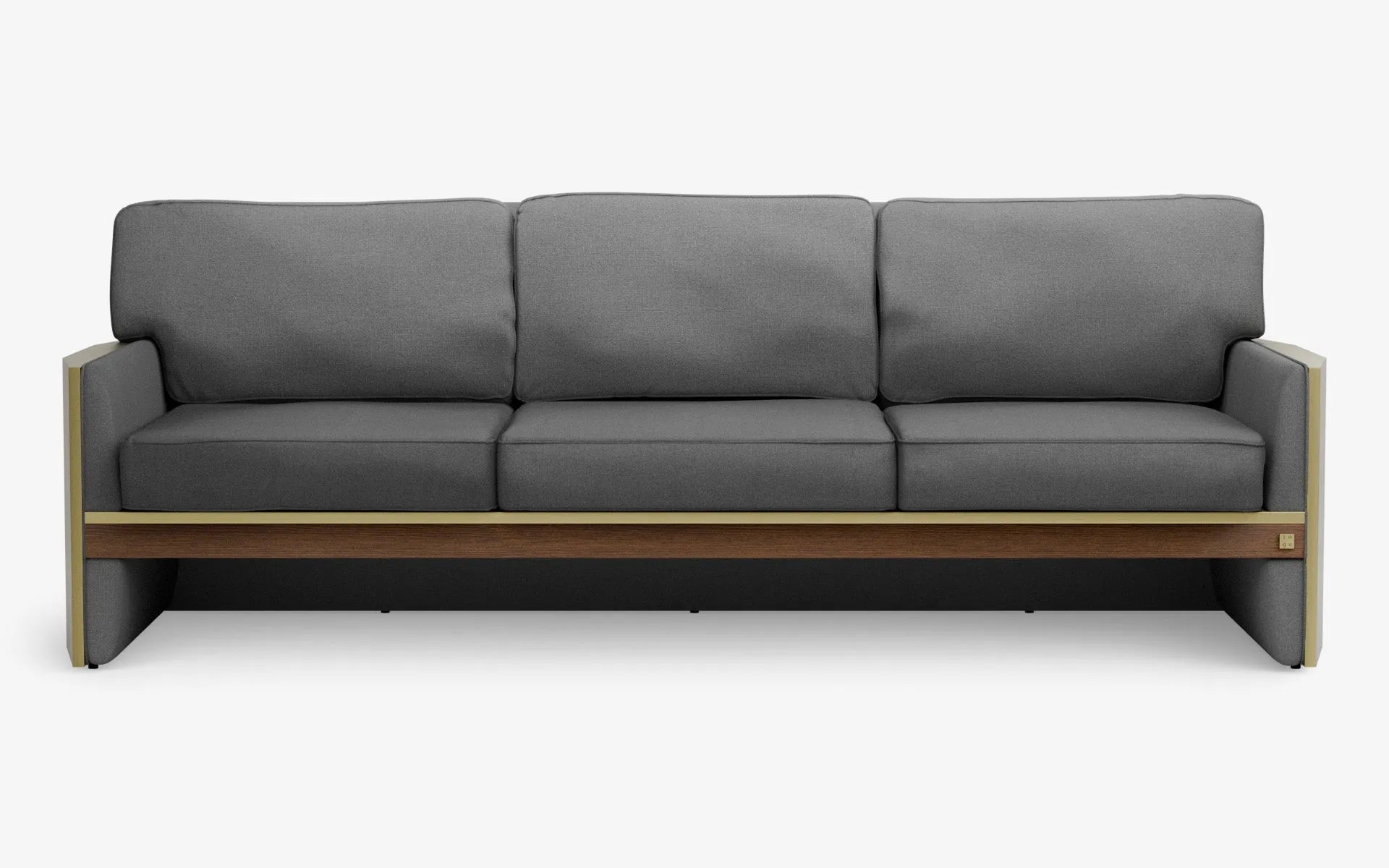 FAMED Üçlü Kanepe Bold Gri Dokulu Koyu Meşe Kaplama Pirinç Kaplama | lagu