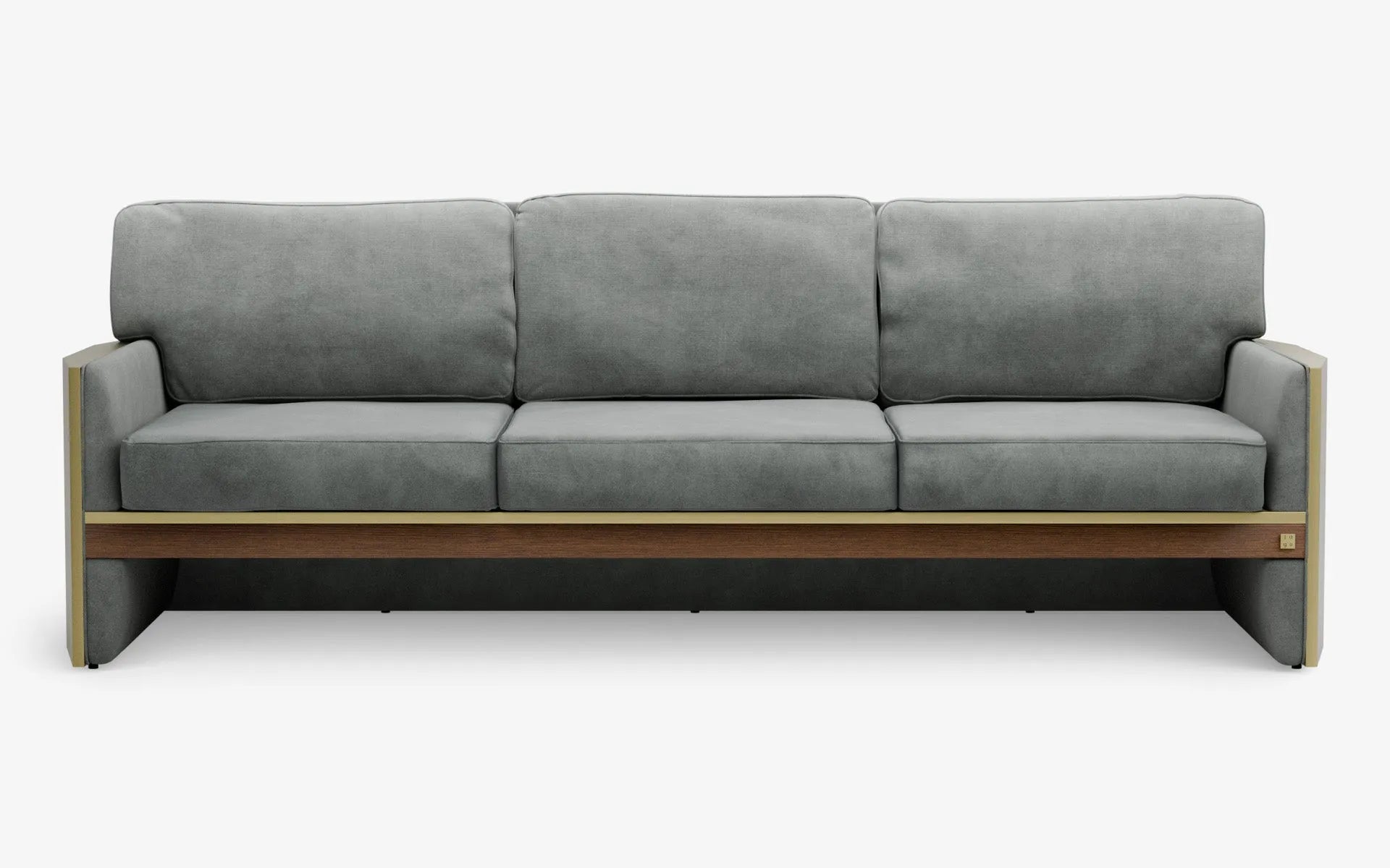 FAMED Üçlü Kanepe Bold Gri Kadife Koyu Meşe Kaplama Pirinç Kaplama | lagu