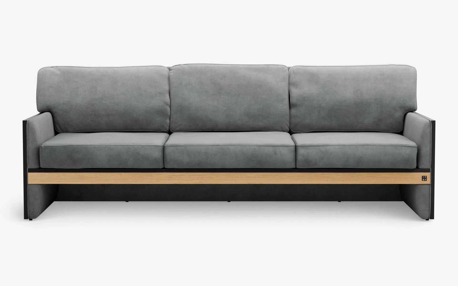 FAMED Üçlü Kanepe Gri Kadife Gofrato Siyah Açık Meşe Kaplama | lagu