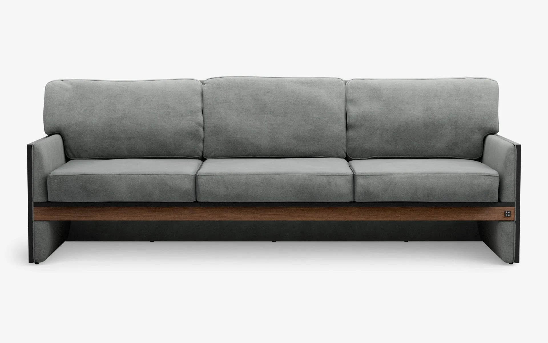 FAMED Üçlü Kanepe Gri Kadife Gofrato Siyah Koyu Meşe Kaplama | lagu