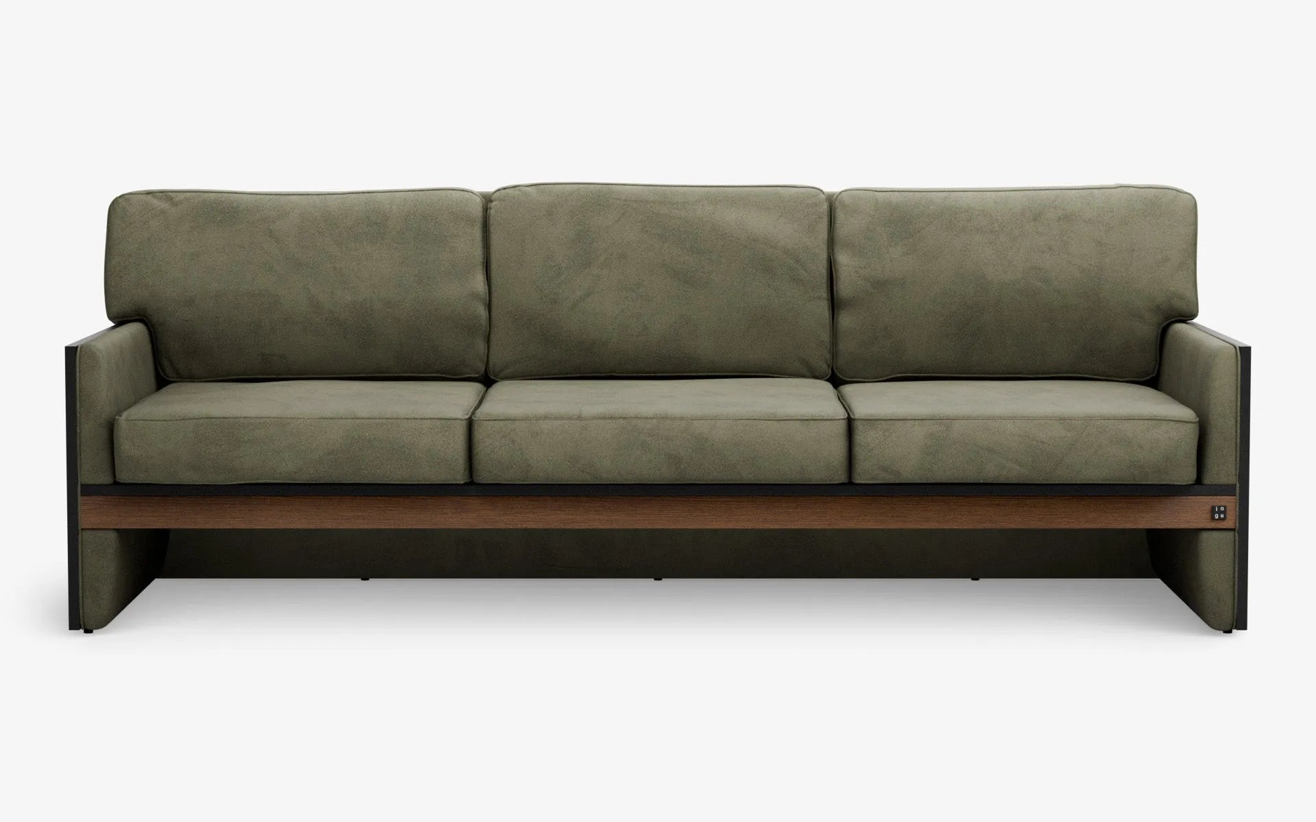 FAMED Üçlü Kanepe Yeşil Kadife Gofrato Siyah Koyu Meşe Kaplama | lagu