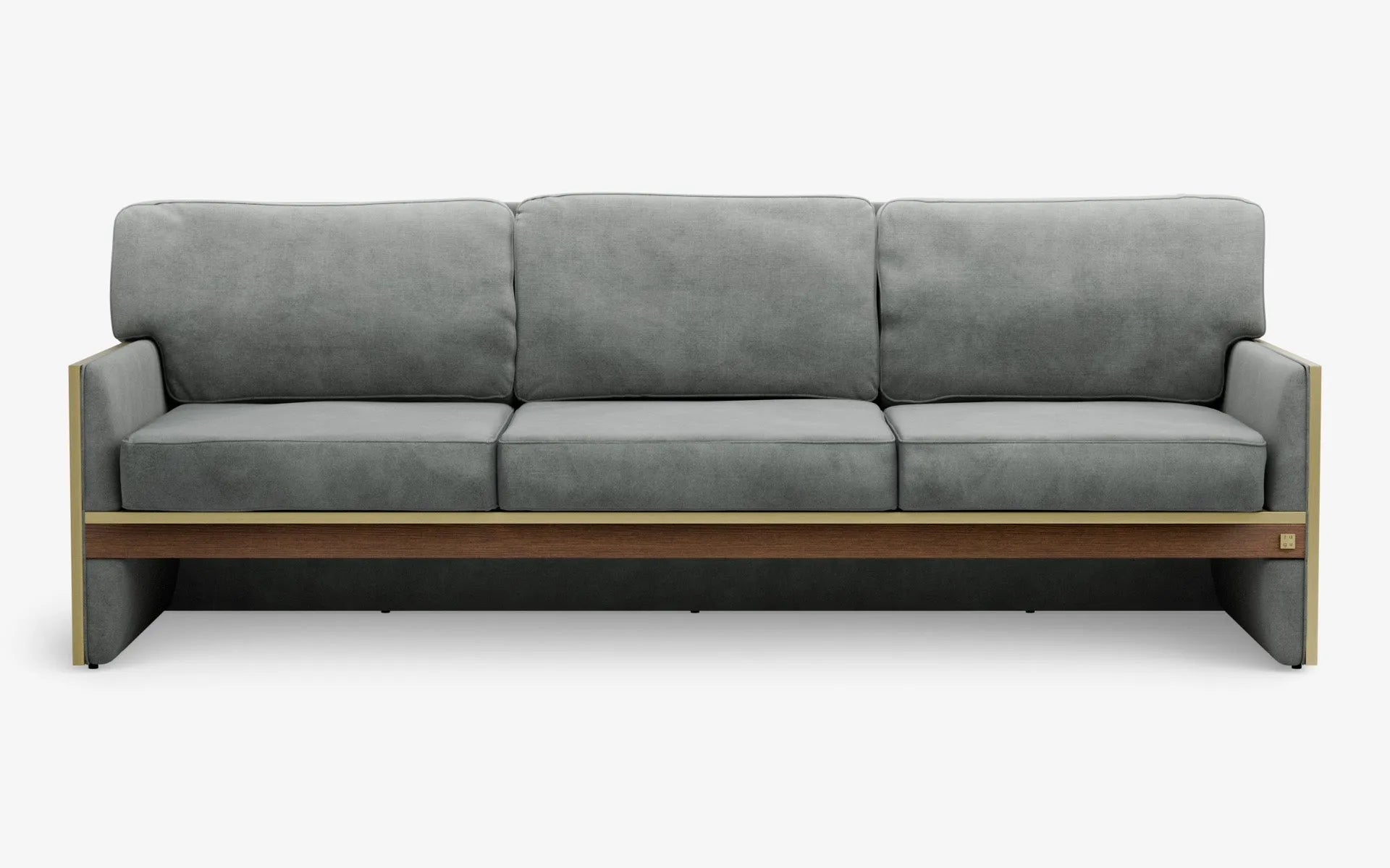 FAMED Üçlü Kanepe Gri Kadife Pirinç Kaplama Koyu Meşe Kaplama | lagu