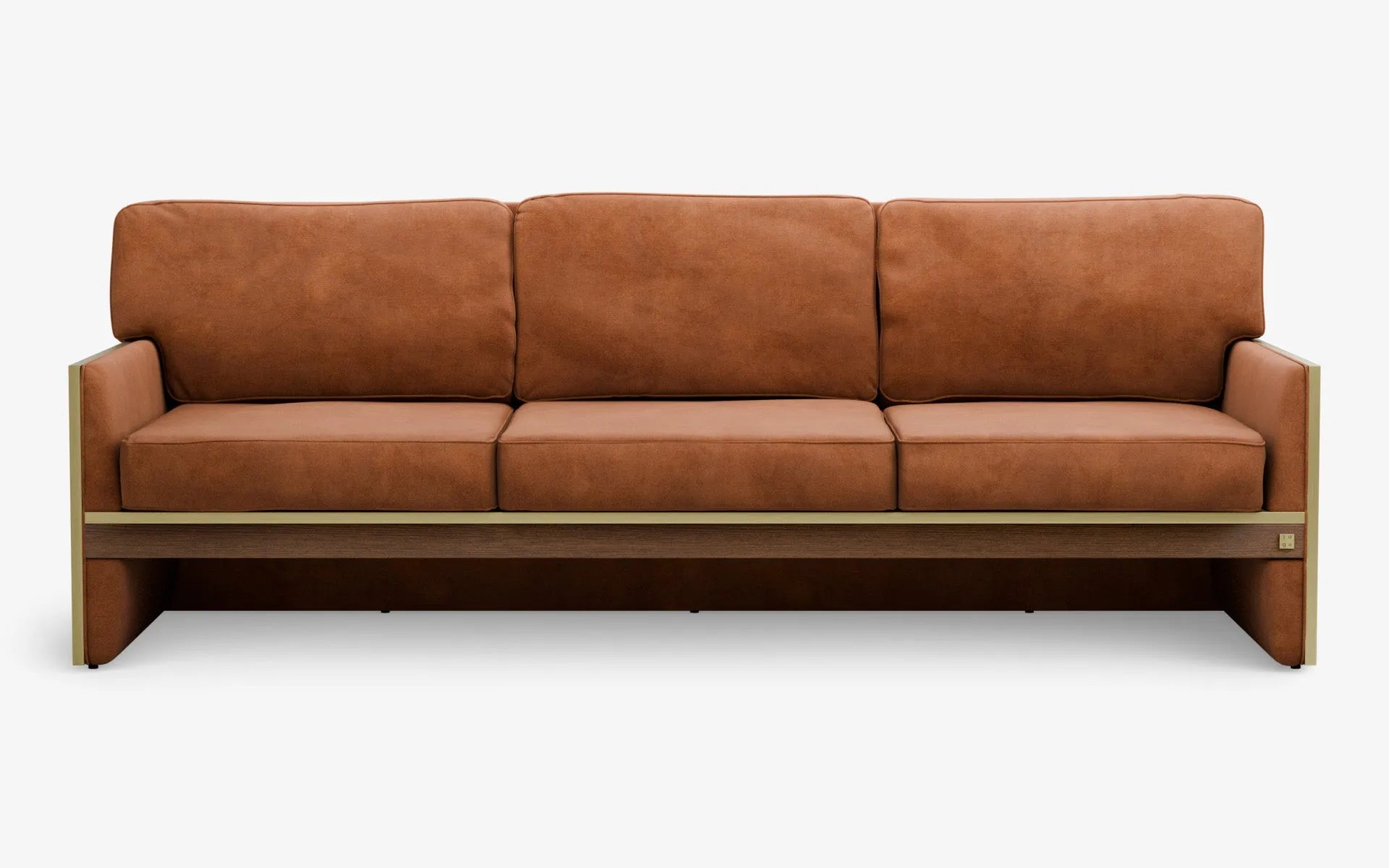 FAMED Üçlü Kanepe Turuncu Kadife Pirinç Kaplama Koyu Meşe Kaplama | lagu