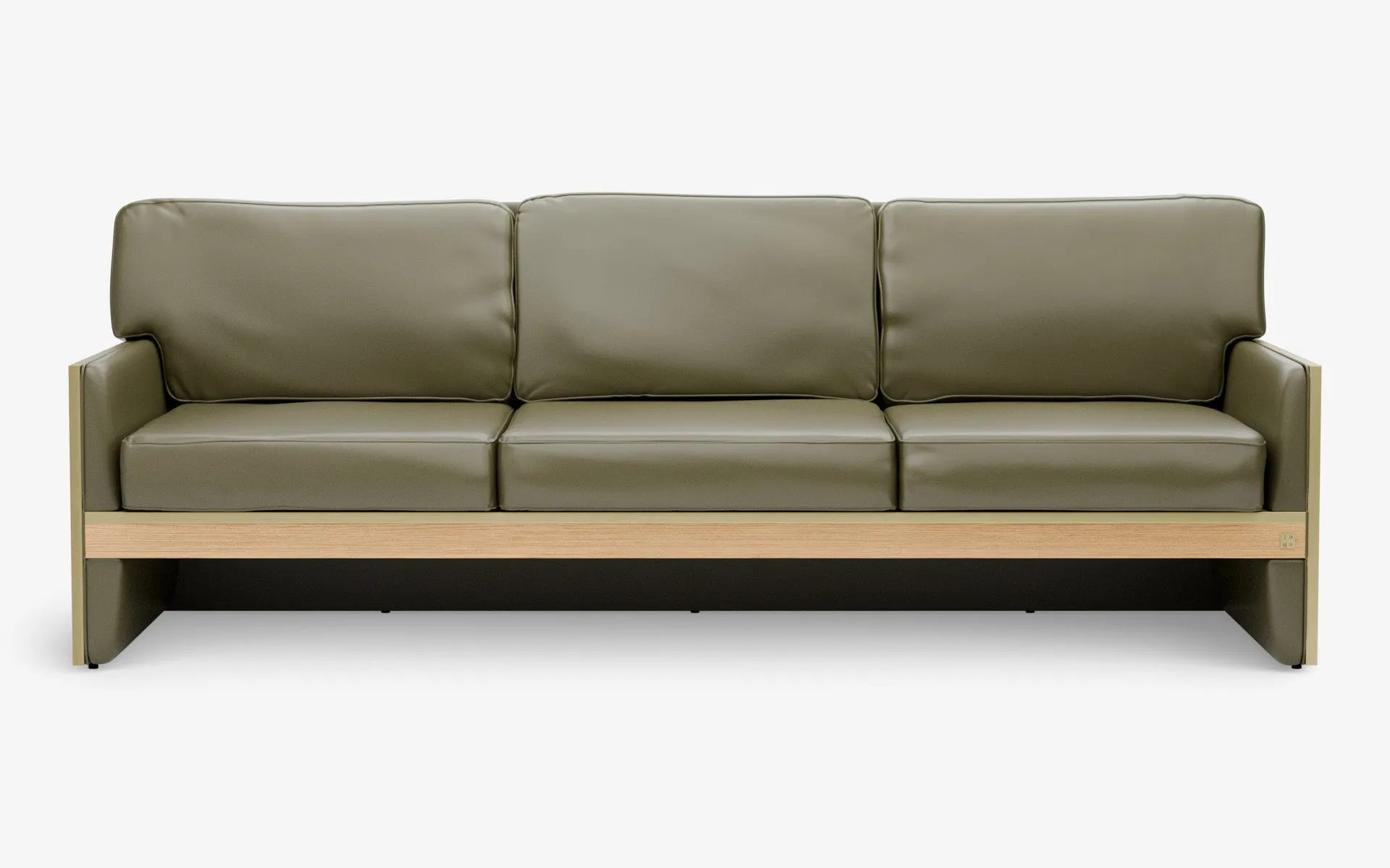 FAMED Üçlü Kanepe Yeşil Suni Deri Pirinç Kaplama Açık Meşe Kaplama | lagu