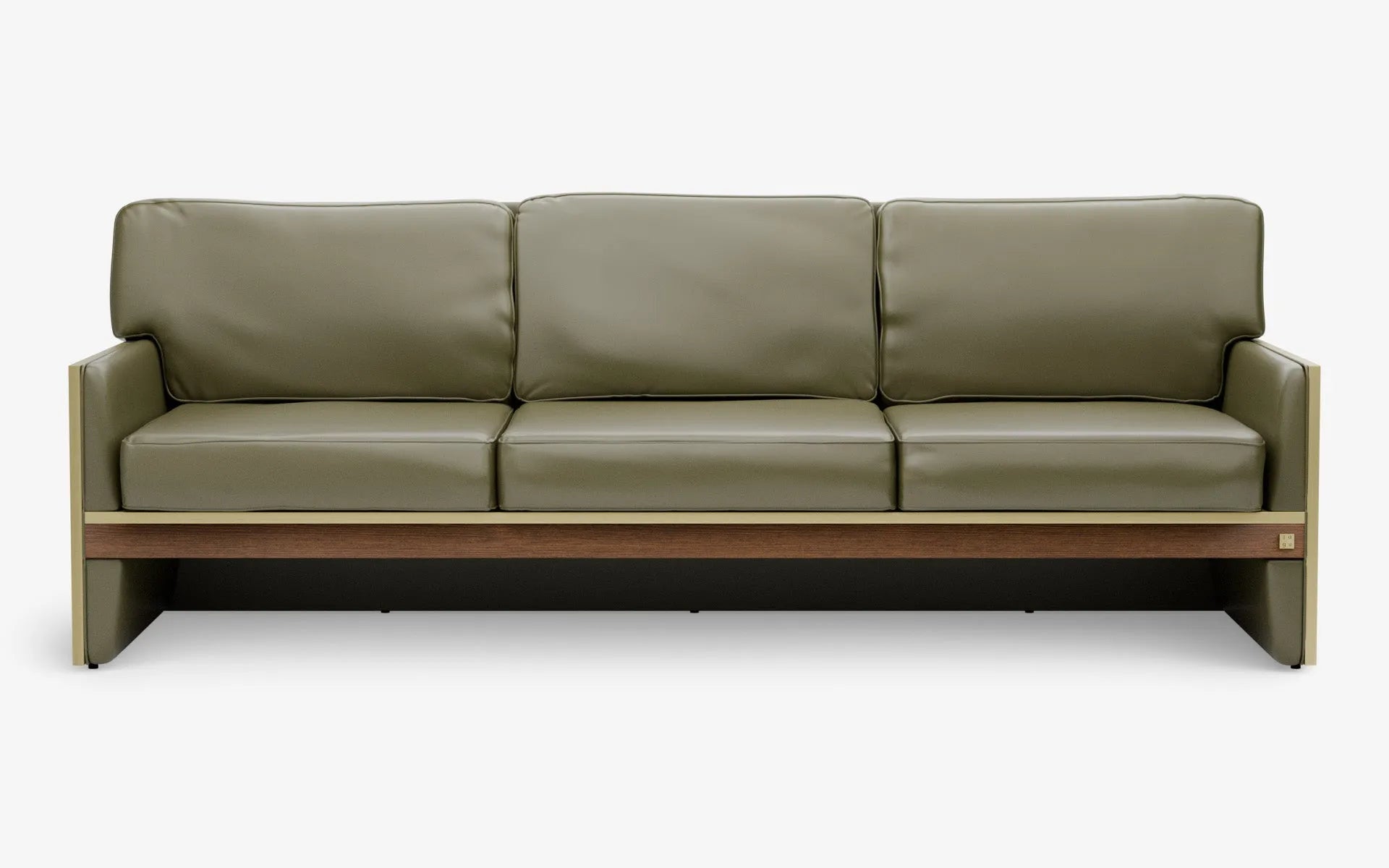 FAMED Üçlü Kanepe Yeşil Suni Deri Pirinç Kaplama Koyu Meşe Kaplama | lagu