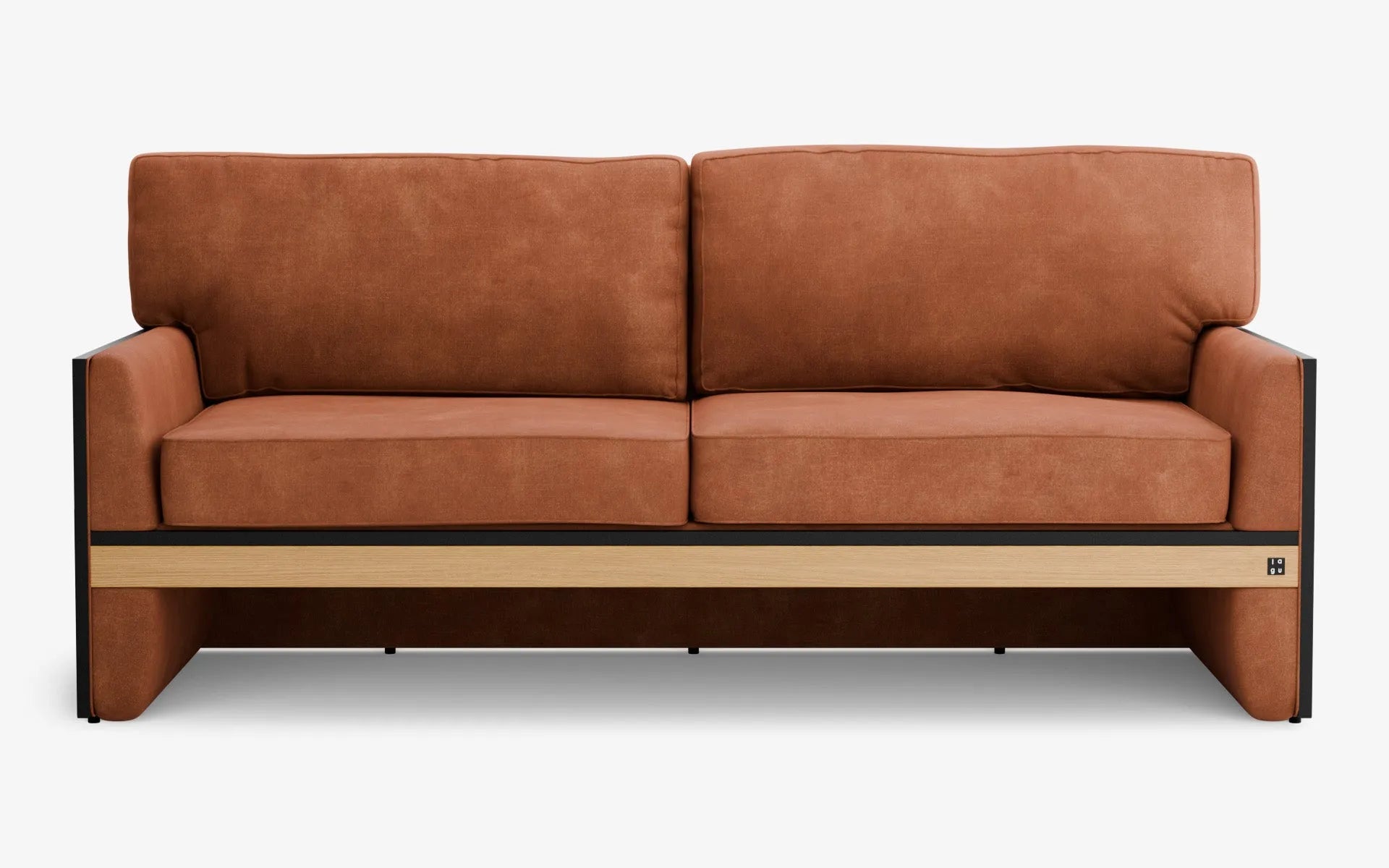 FAMED İkili Kanepe Turuncu Kadife Gofrato Siyah Açık Meşe Kaplama | lagu