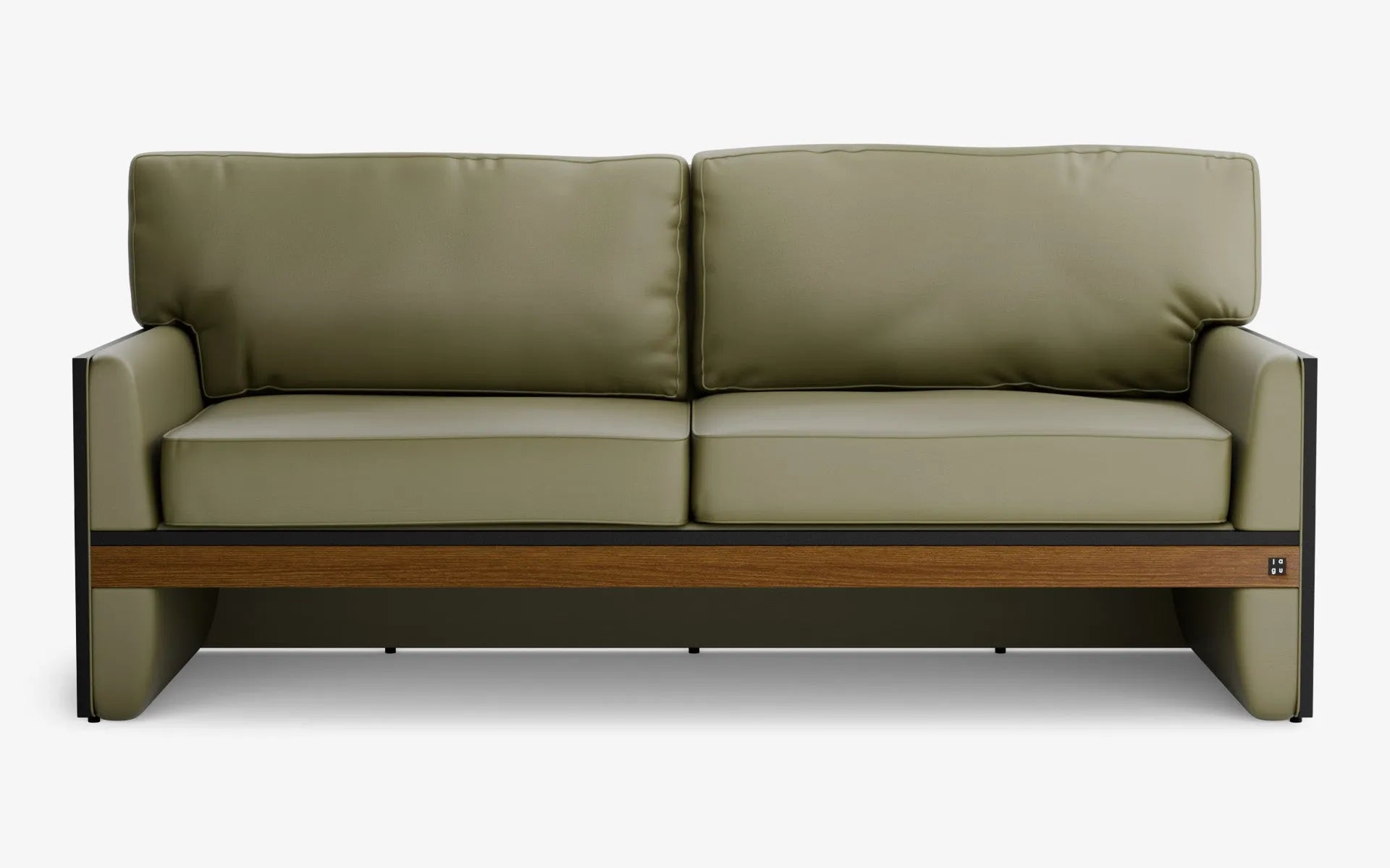 FAMED İkili Kanepe Yeşil Suni Deri Gofrato Siyah Koyu Meşe Kaplama | lagu