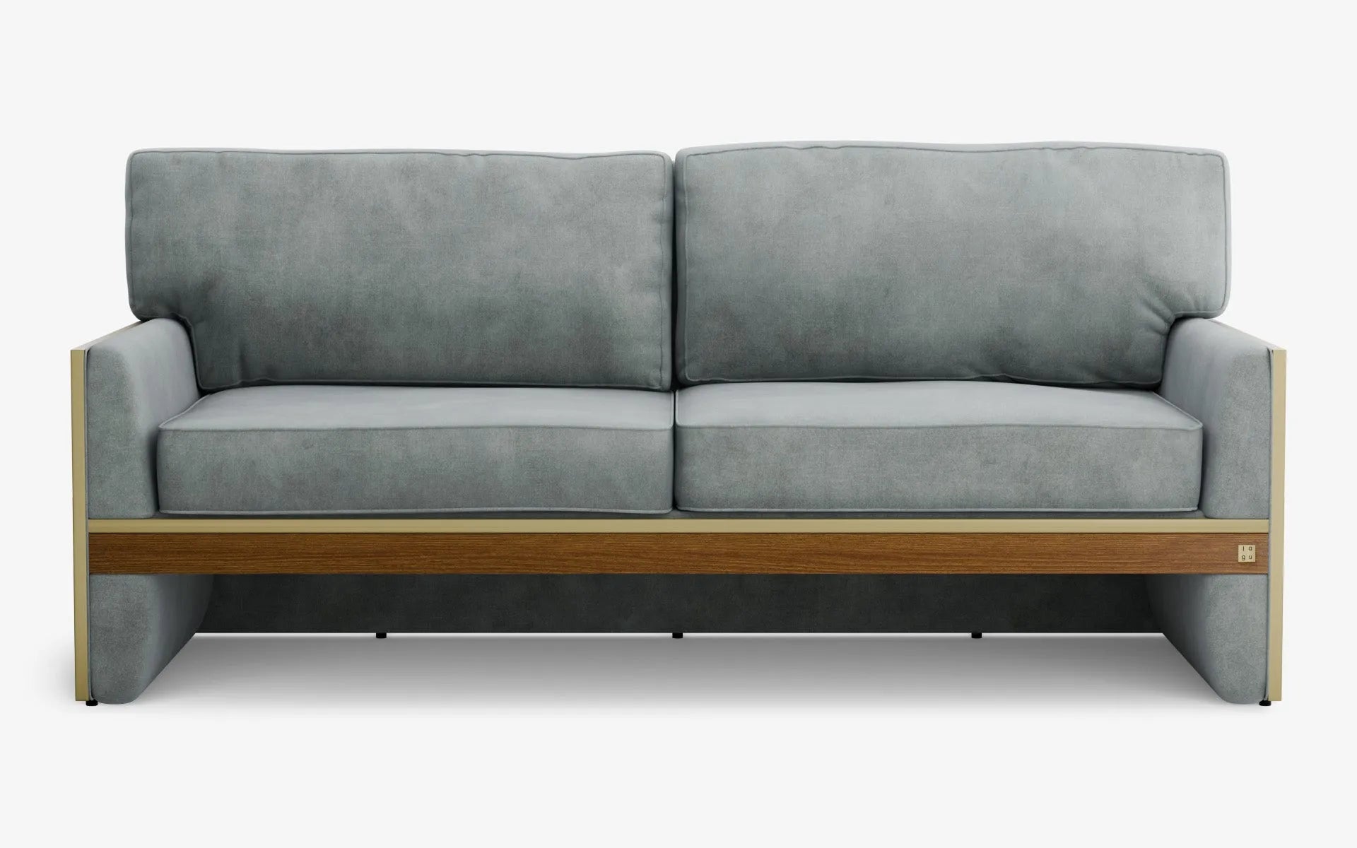 FAMED İkili Kanepe Gri Kadife Pirinç Kaplama Koyu Meşe Kaplama | lagu