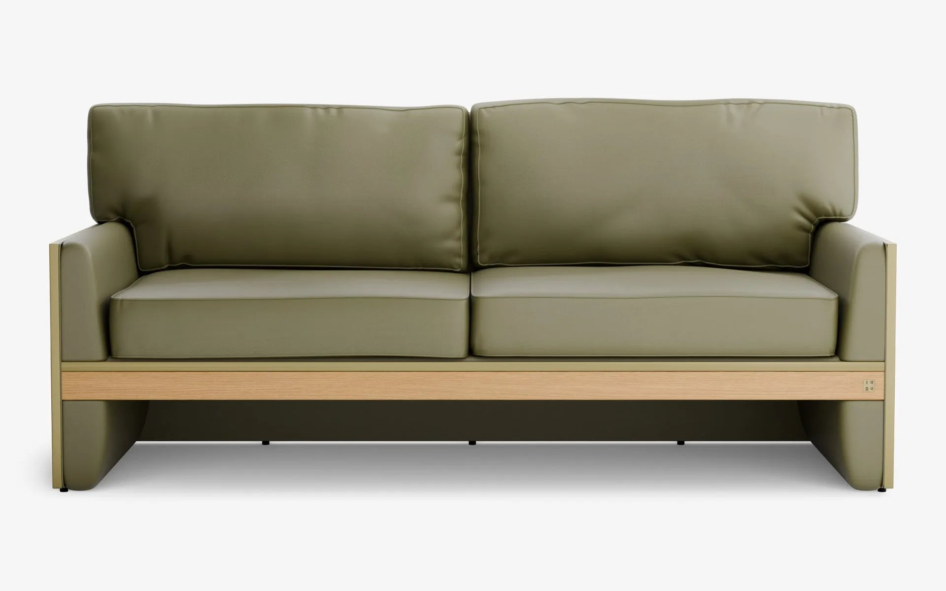 FAMED İkili Kanepe Yeşil Suni Deri Pirinç Kaplama Açık Meşe Kaplama | lagu