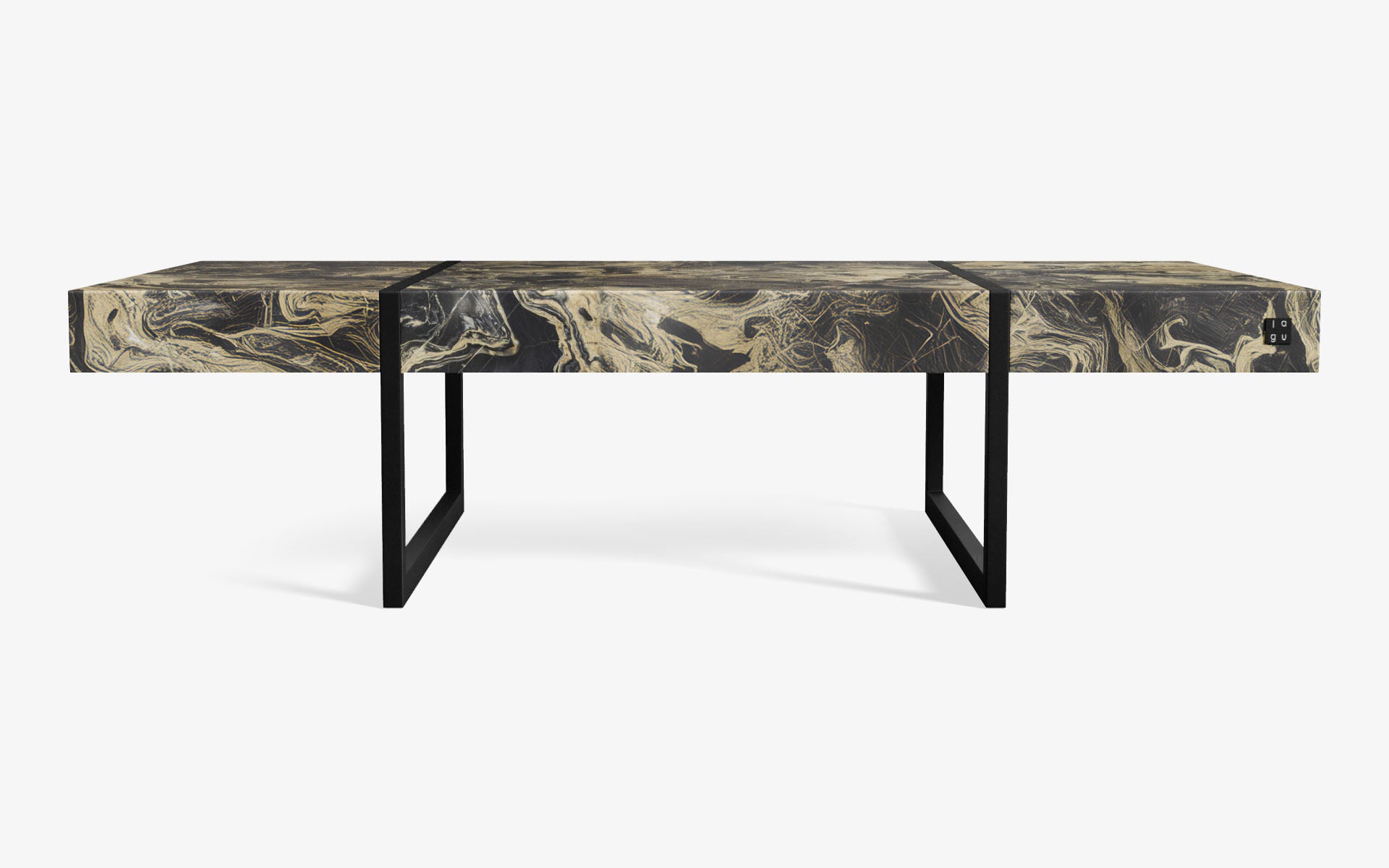 FAMED Orta Sehpa Mermer Tablalı NERO LABRADOR GOLD Gofrato Siyah Küçük | lagu