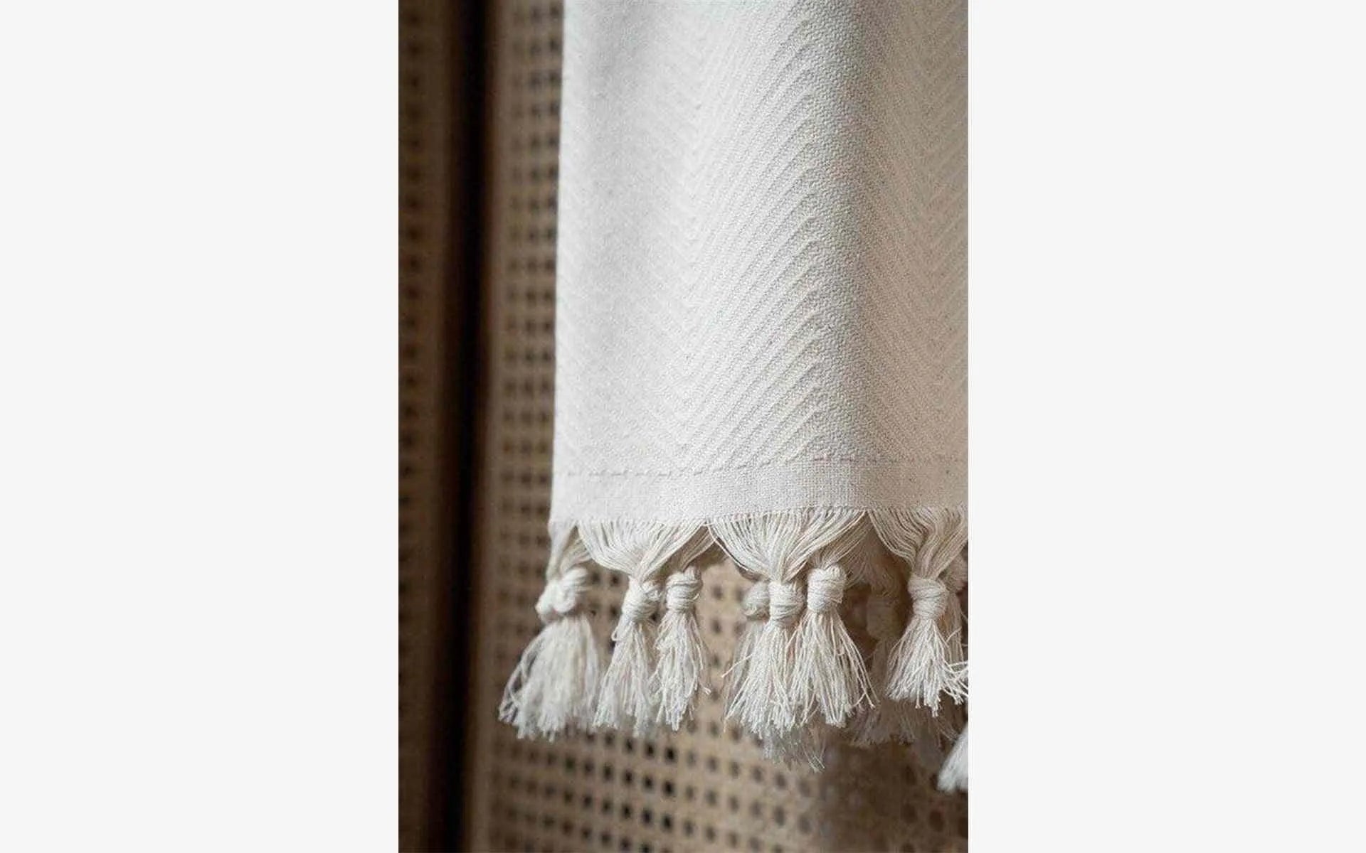 Bej Zikzak Desenli Pamuklu Şal Koltuk Şalı | lagu