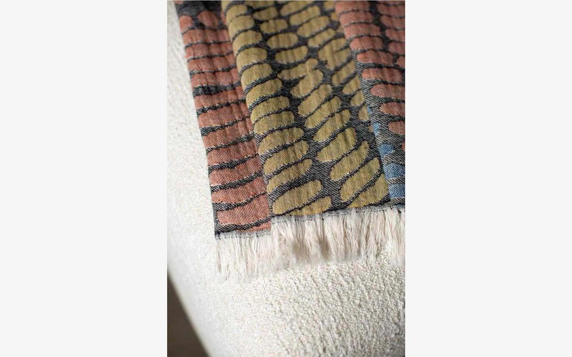 Gri Mavi Karışık Desenli Pamuklu Şal - lagu.shop - Şal