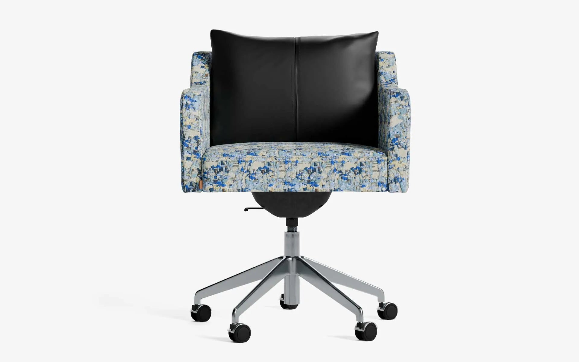 PAPILLONNE Ofis Sandalyesi Tekerlekli Mavi Kenzo Krom Siyah Suni Deri | lagu