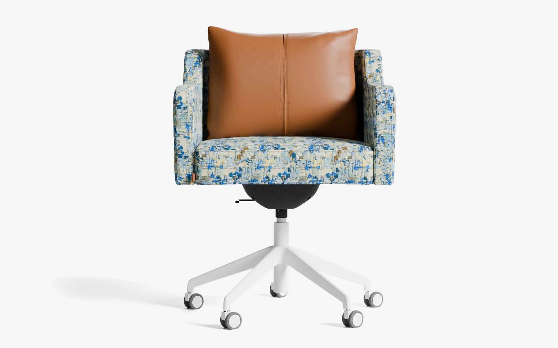 PAPILLONNE Ofis Sandalyesi Tekerlekli Mavi Kenzo Beyaz Kahverengi Suni Deri | lagu