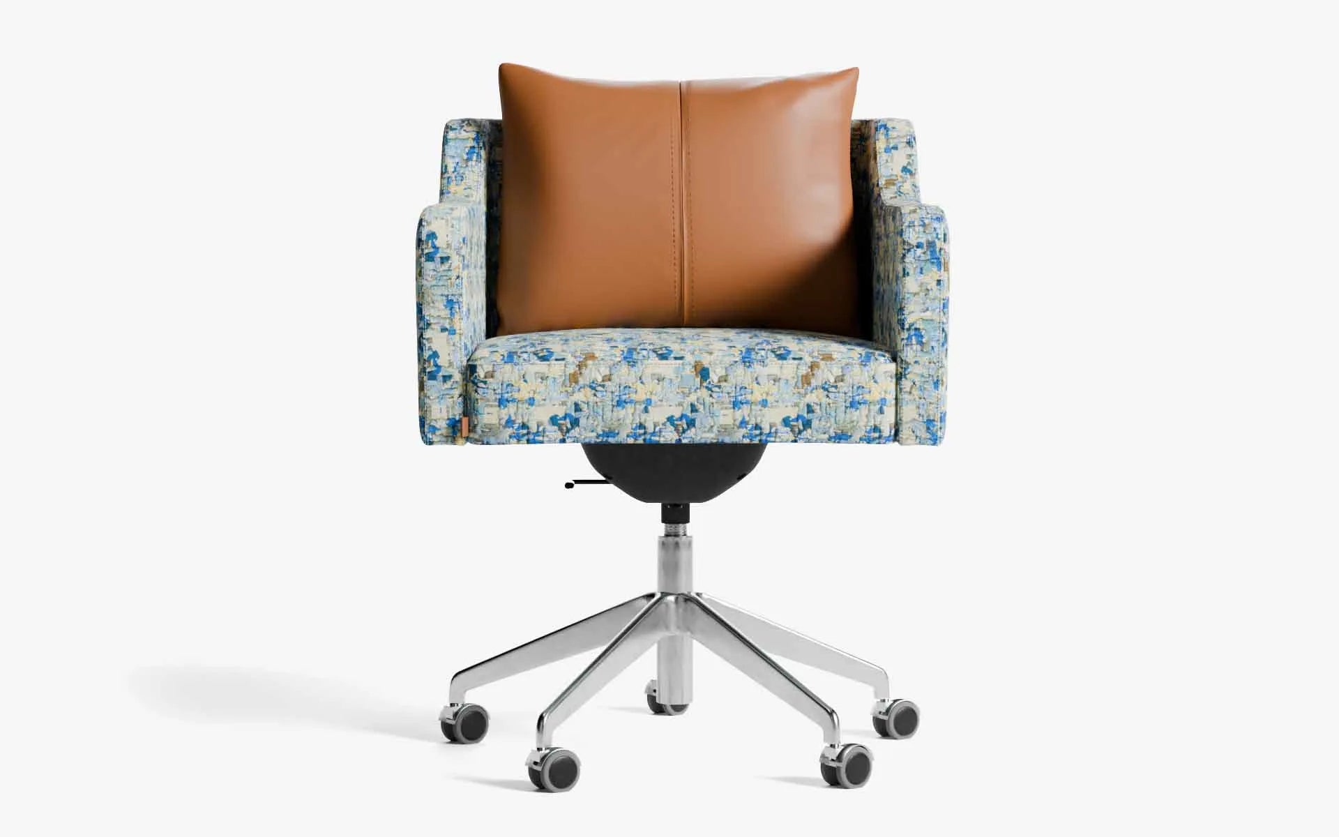 PAPILLONNE Ofis Sandalyesi Tekerlekli Mavi Kenzo Krom Kahverengi Suni Deri | lagu