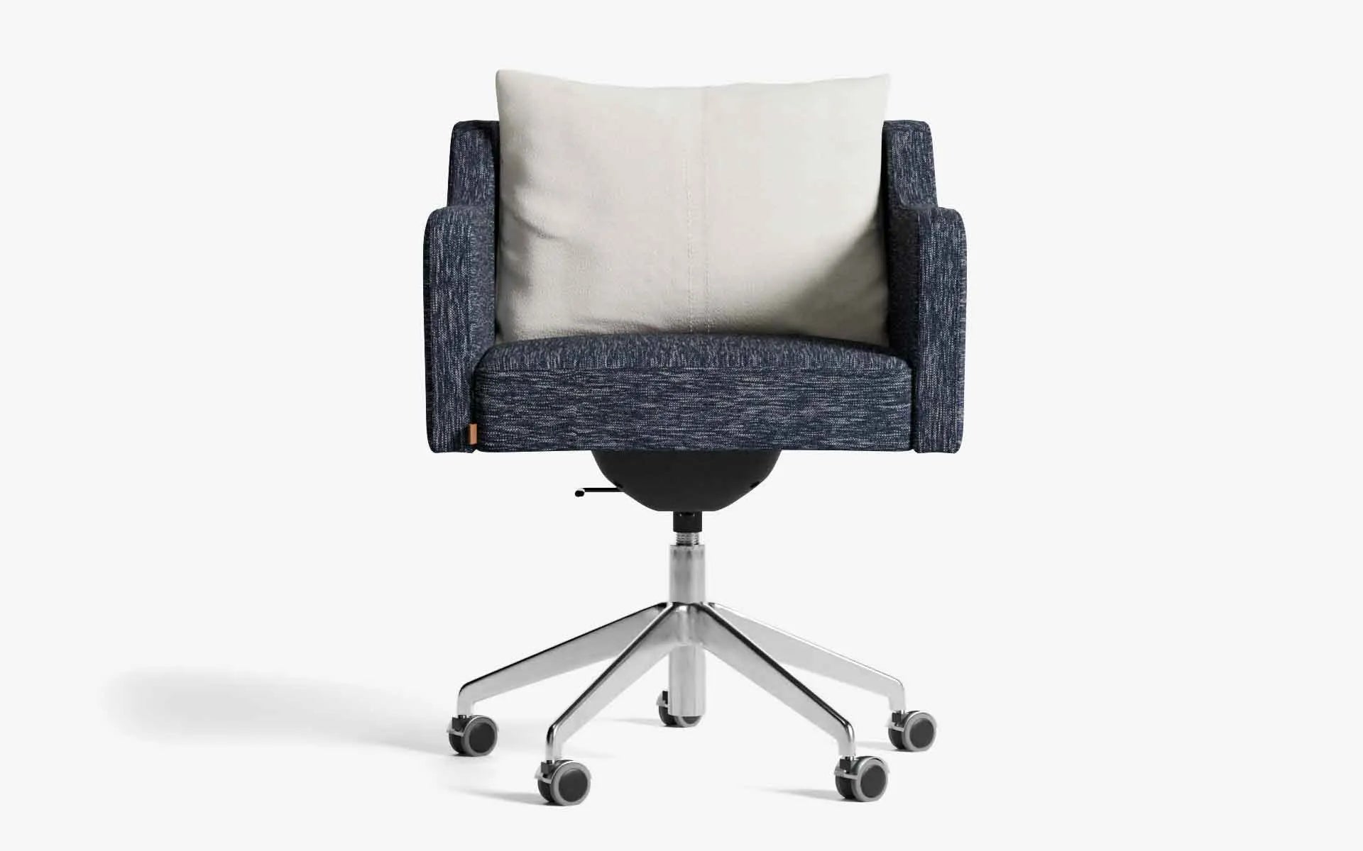 PAPILLONNE Ofis Sandalyesi Tekerlekli Mavi Keten Dokulu Krom Bej Buklet | lagu