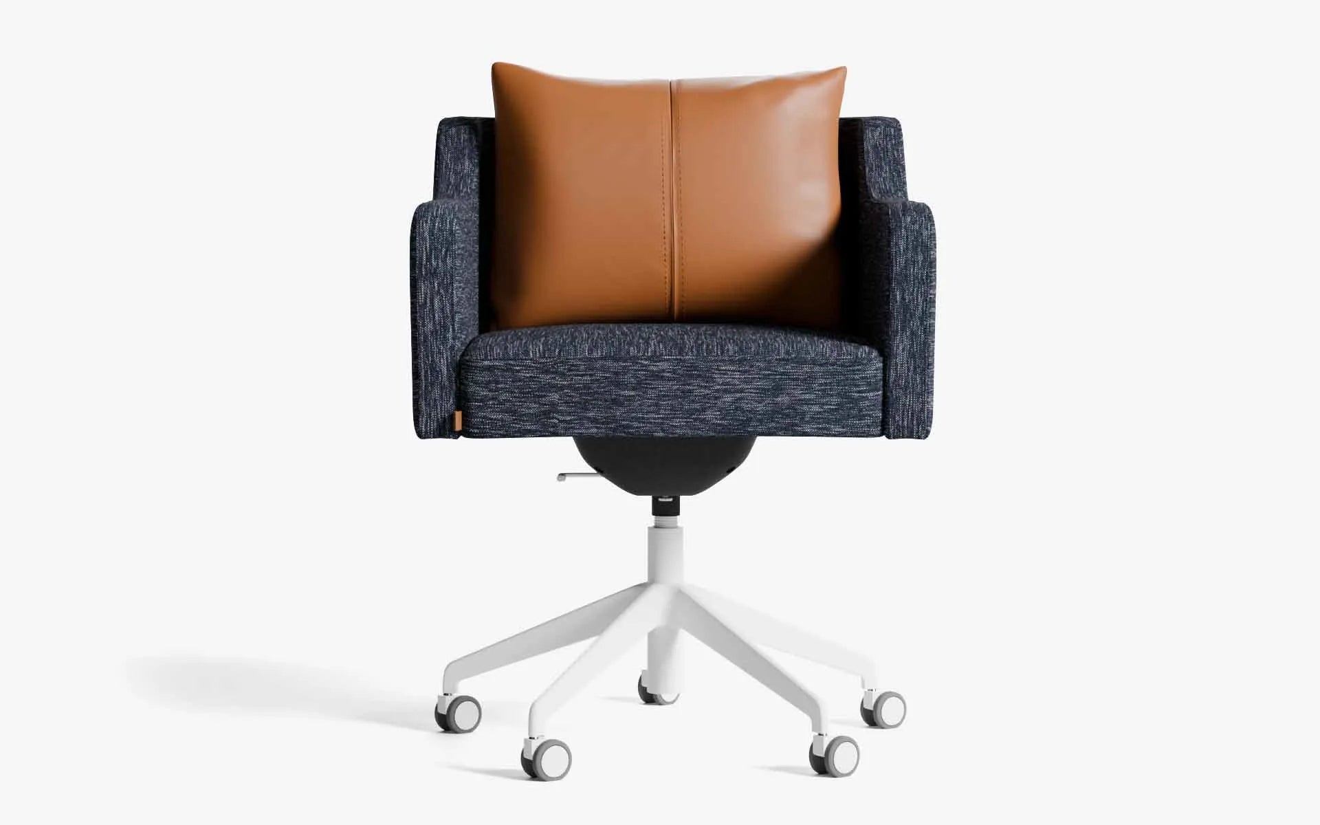 PAPILLONNE Ofis Sandalyesi Tekerlekli Mavi Keten Dokulu Beyaz Kahverengi Suni Deri | lagu