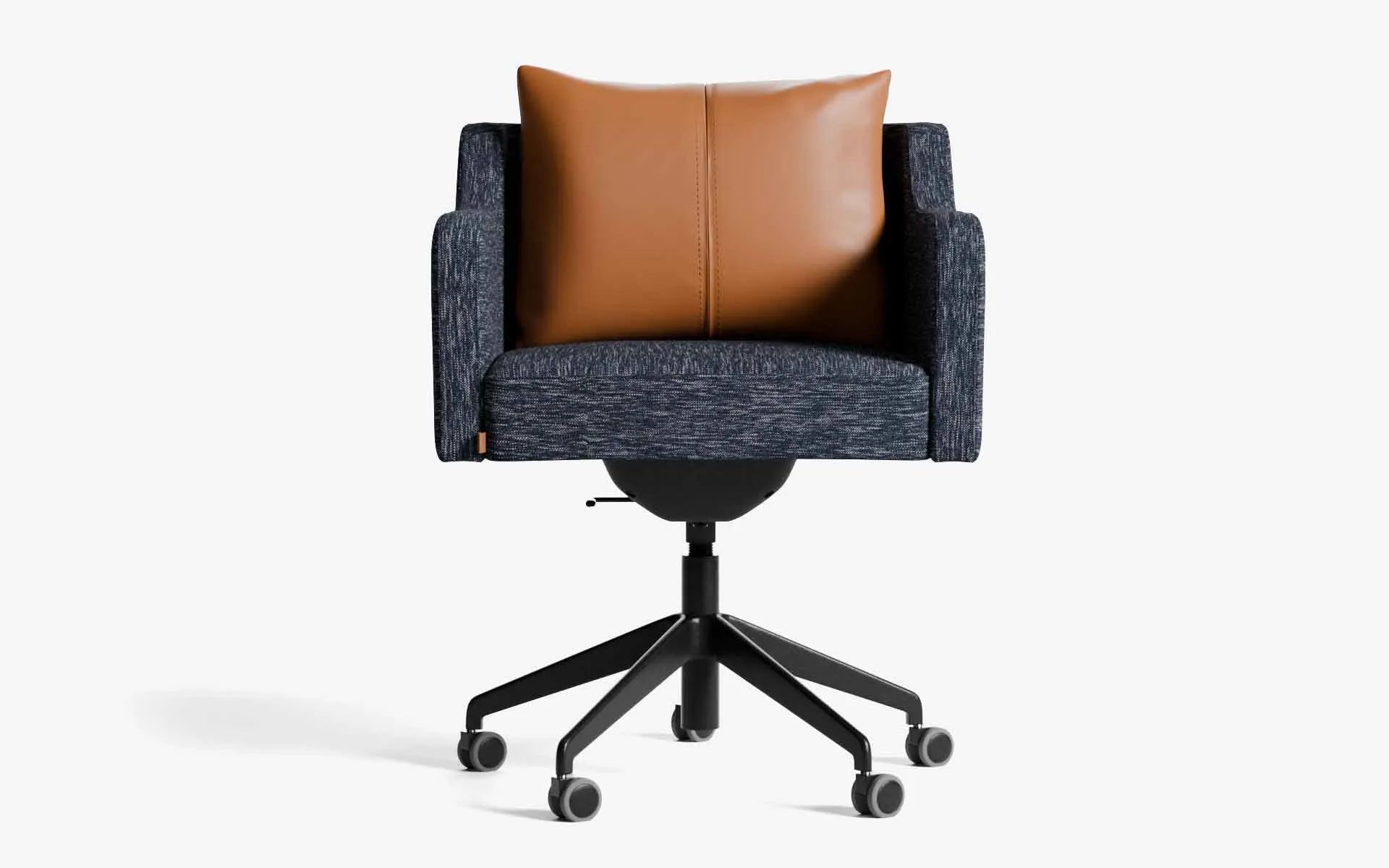 PAPILLONNE Ofis Sandalyesi Tekerlekli Mavi Keten Dokulu Siyah Kahverengi Suni Deri | lagu