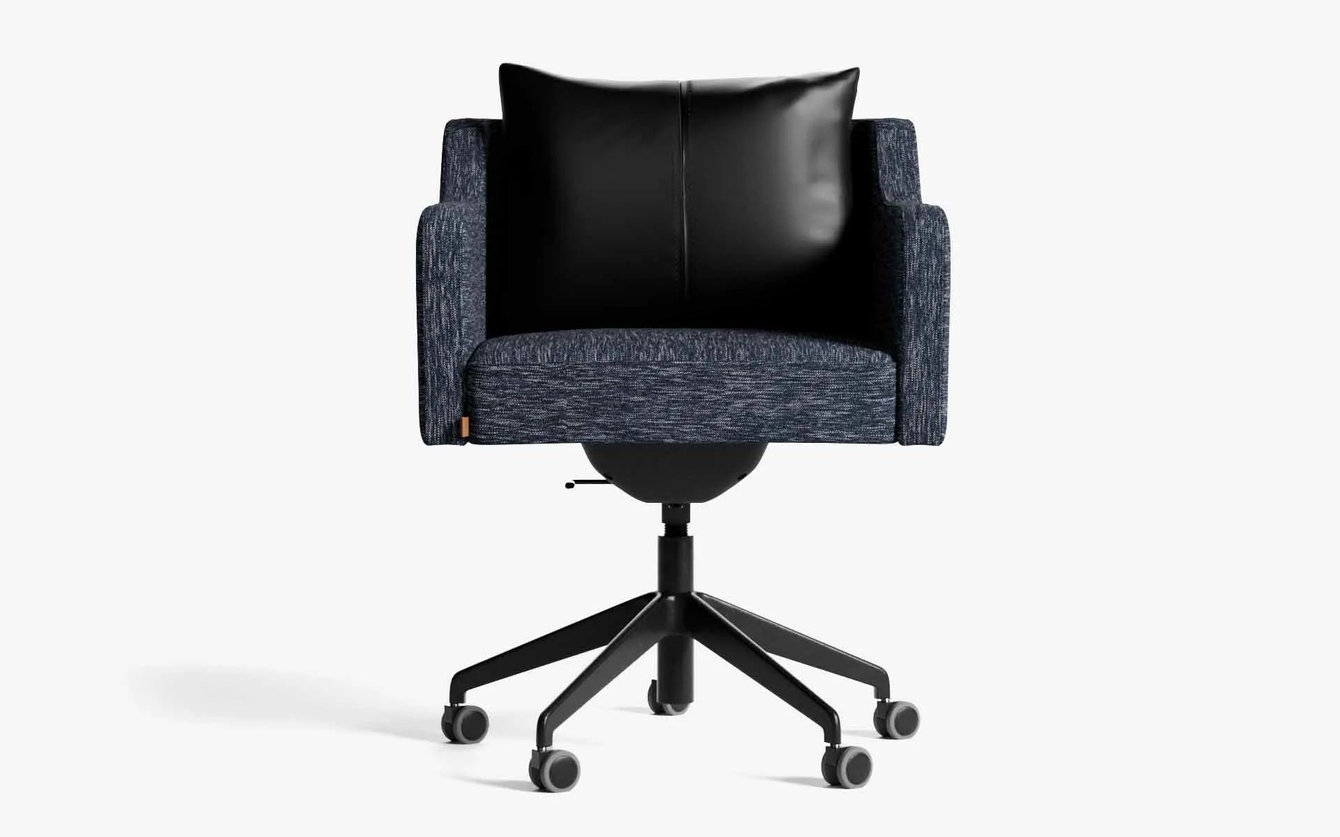 PAPILLONNE Ofis Sandalyesi Tekerlekli Mavi Keten Dokulu Siyah Siyah Suni Deri | lagu