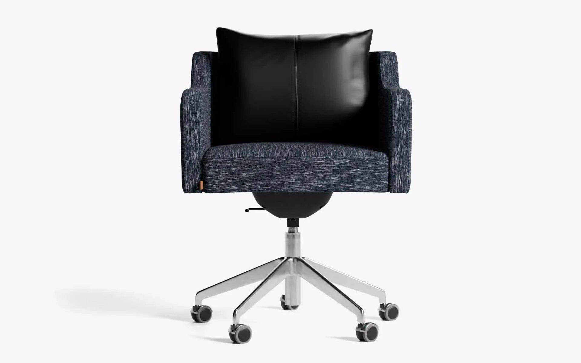 PAPILLONNE Ofis Sandalyesi Tekerlekli Mavi Keten Dokulu Krom Siyah Suni Deri | lagu
