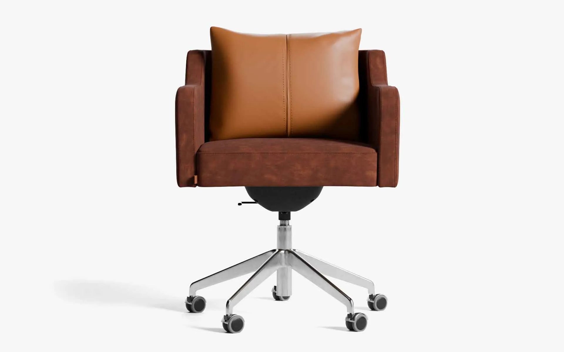 PAPILLONNE Ofis Sandalyesi Tekerlekli Turuncu Kadife Krom Kahverengi Suni Deri | lagu