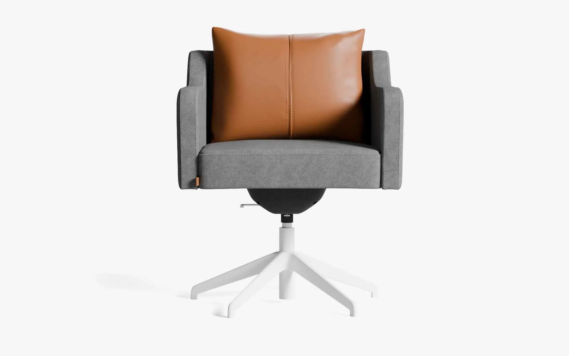 PAPILLONNE Ofis Sandalyesi Tekerleksiz Açık Gri Keten Dokulu Beyaz Kahverengi Suni Deri | lagu