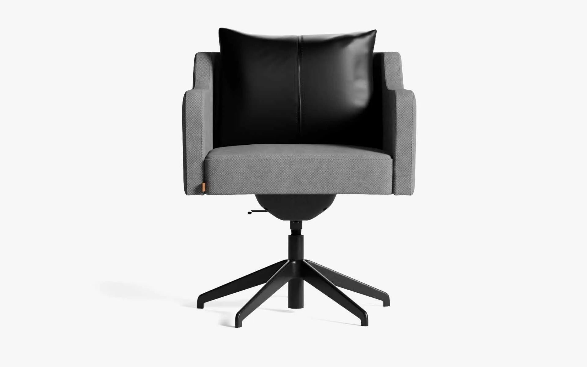 PAPILLONNE Ofis Sandalyesi Tekerleksiz Açık Gri Keten Dokulu Siyah Siyah Suni Deri | lagu