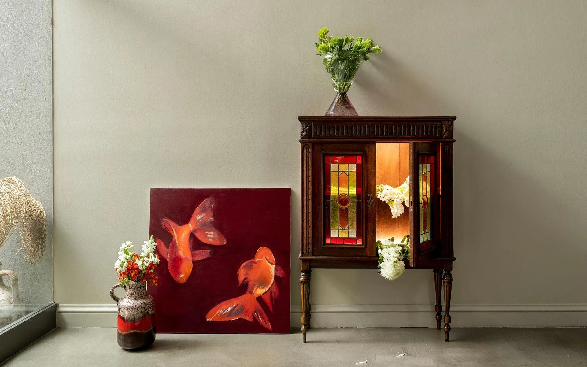 Vitray Camlı Vintage Ahşap Büfe - lagu.shop - Büfe