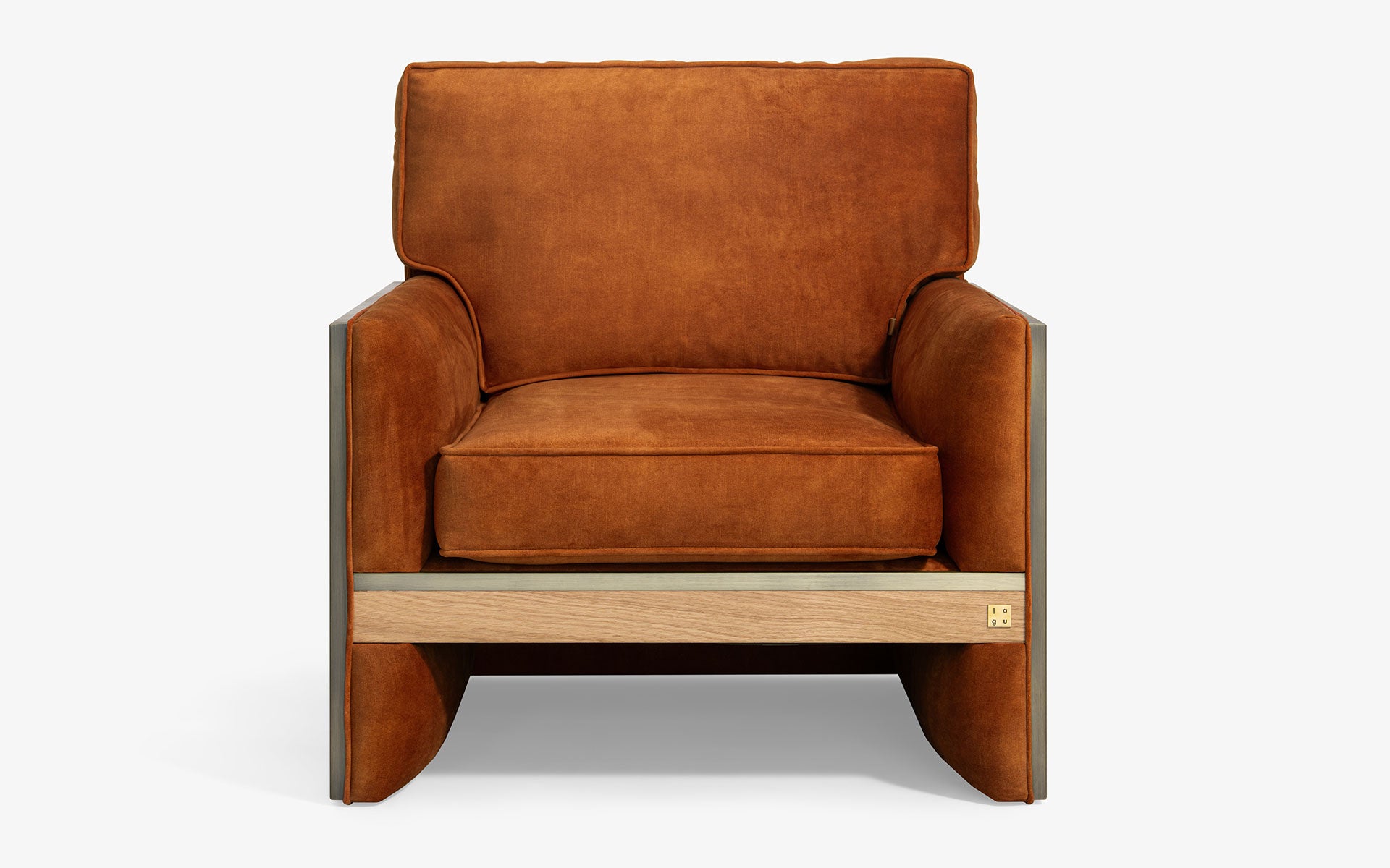 FAMED Berjer Tekli Koltuk Turuncu Kadife Açık Meşe Kaplama Pirinç Kaplama | lagu