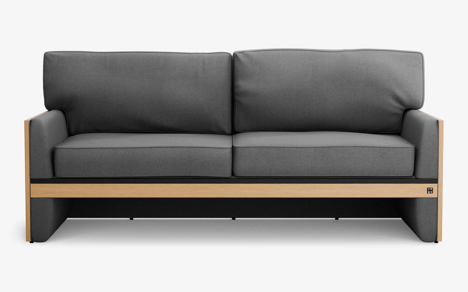 FAMED İkili Kanepe Ahşap Kolçak Gri Dokulu Gofrato Siyah Açık Meşe Kaplama | lagu