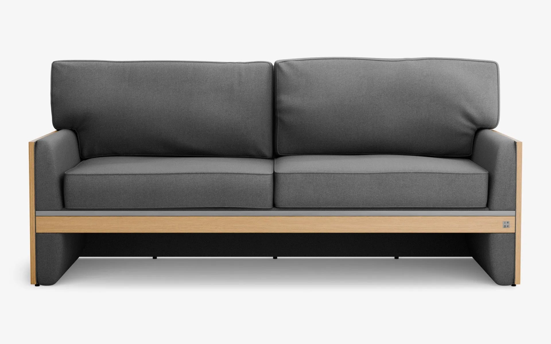 FAMED İkili Kanepe Ahşap Kolçak Gri Dokulu Satine Krom Açık Meşe Kaplama | lagu