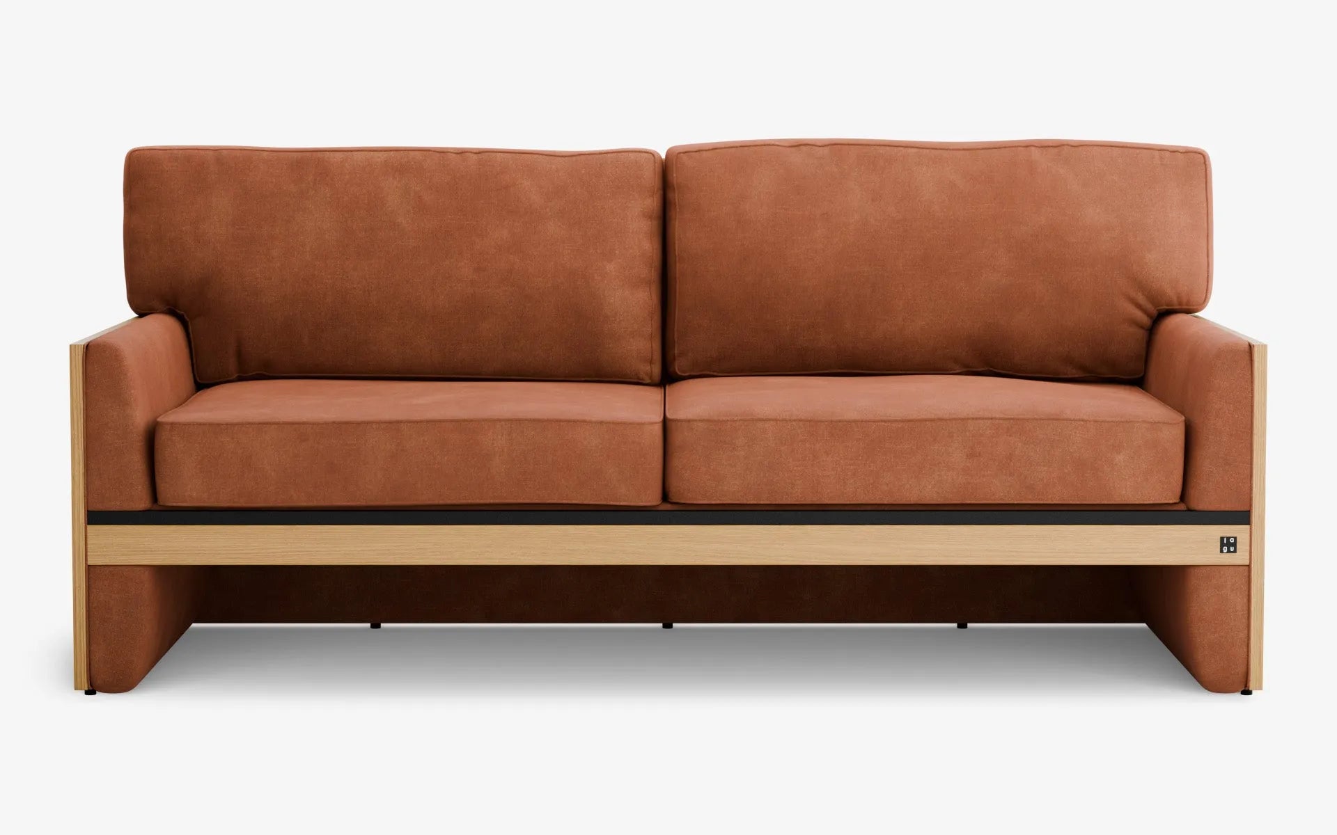 FAMED İkili Kanepe Ahşap Kolçak Turuncu Kadife Gofrato Siyah Açık Meşe Kaplama | lagu