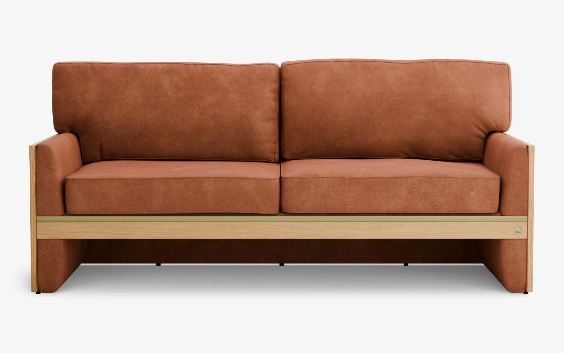 FAMED İkili Kanepe Ahşap Kolçak Turuncu Kadife Pirinç Kaplama Açık Meşe Kaplama | lagu